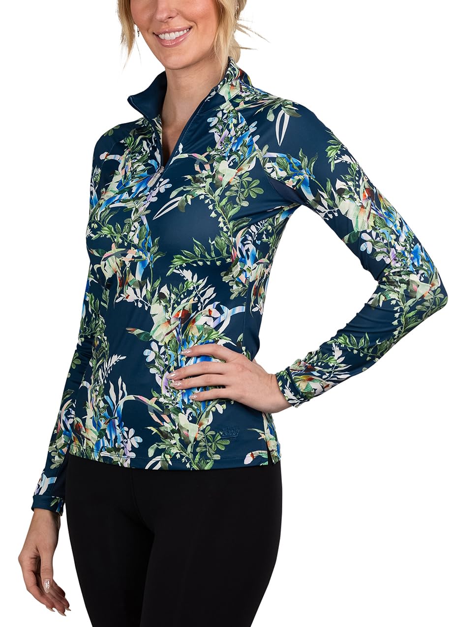 Kastel Denmark Women's Printed Base Layer Activewear - 1/4 Zip Long Sleeve Sun Protection Top for Golf, Equestrian & Outdoor Sports | UV Protection Moisture-Wicking Shirt for Hiking, Running & Cold Weather Activities