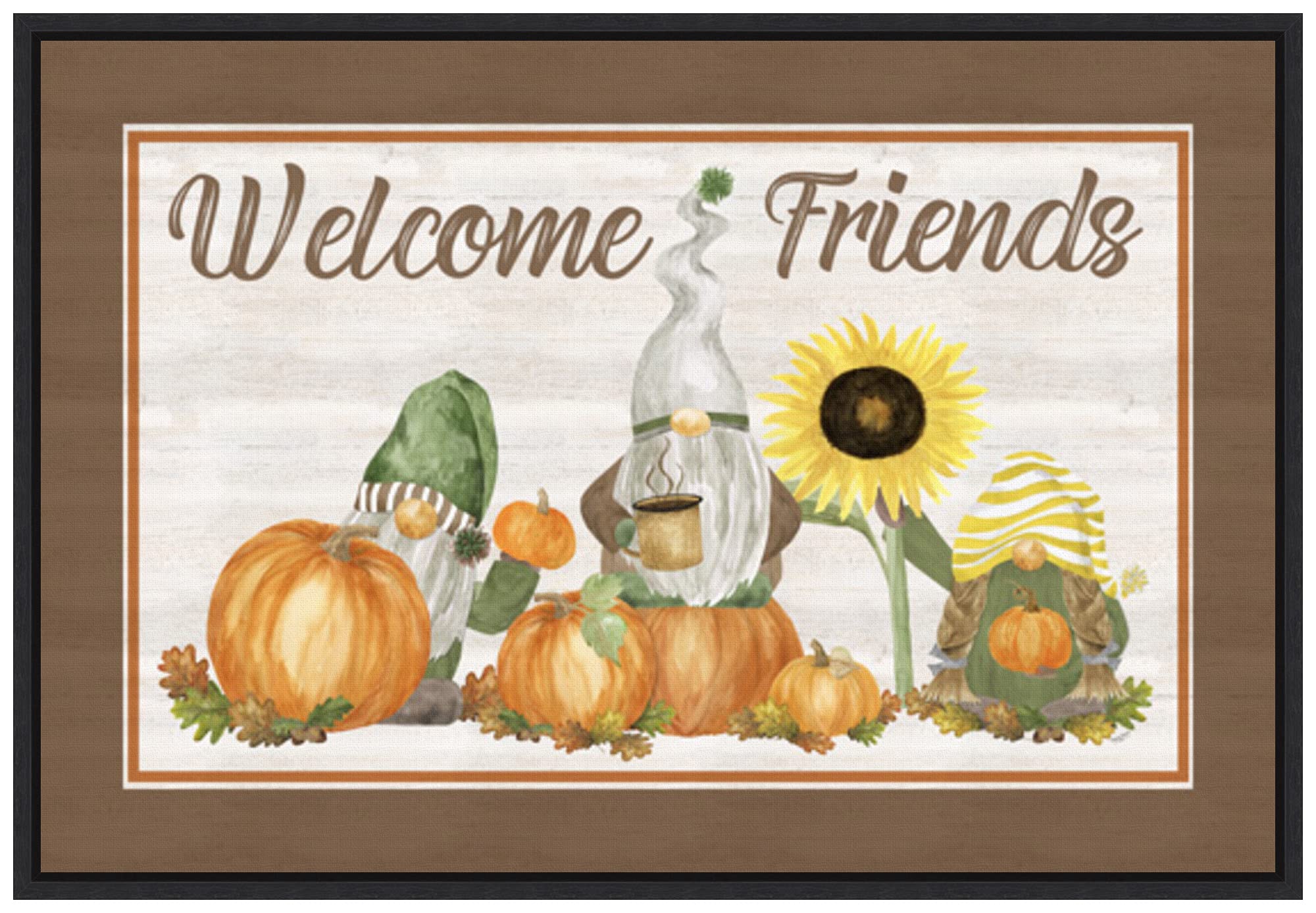 Amanti Art Framed Canvas Wall Art 16x23 - Fall Gnomes Landscape II 'Welcome Friends' by Tara Reed | Seasonal Home Decor, Modern Framed Painting for Living Room, Bedroom & Office | Ready-to-Hang Wall Art