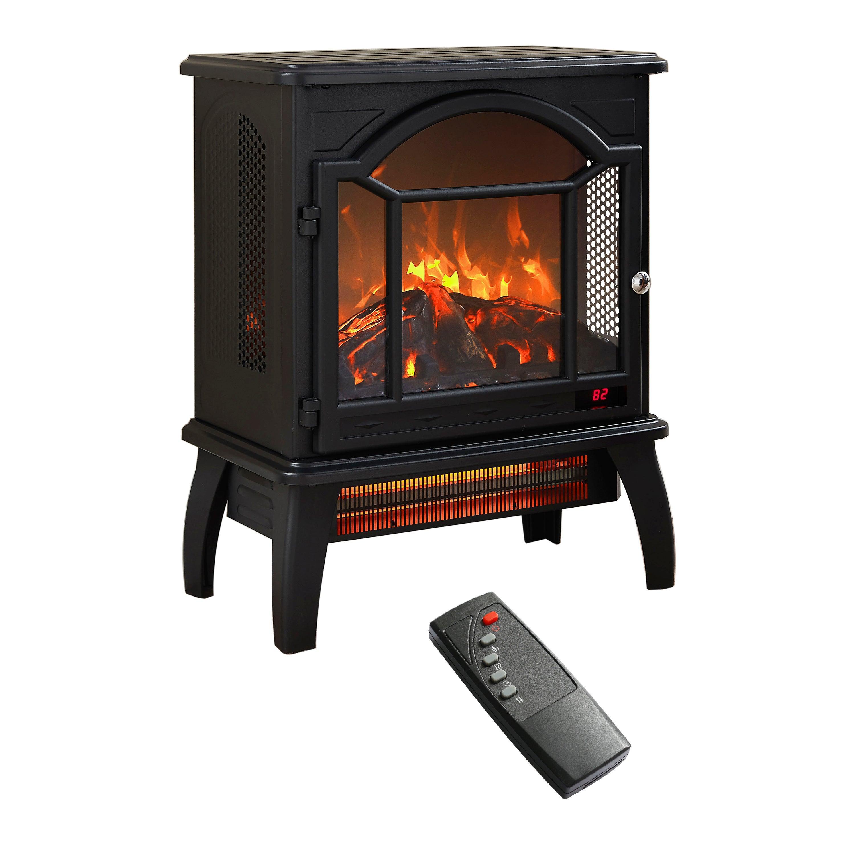 18 Inch 3D Flame Electric Infrared Quartz Fireplace Heater with Remote Control - Realistic Fireplace Stove for Home, Office & Patio - Energy Efficient Indoor/Outdoor Heating Solution