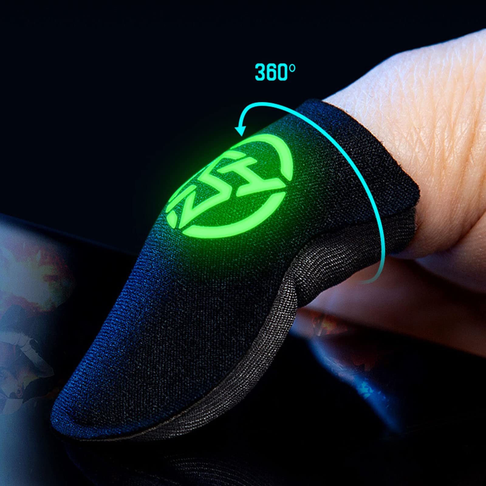 2-Pack Breathable Anti-Sweat Gaming Finger Sleeves - 0.3mm Ultra-Thin Luminous Thumb Gloves for Mobile Gaming, Pain Relief & Enhanced Grip - Perfect for PUBG, Call of Duty & Fortnite Players (Black)