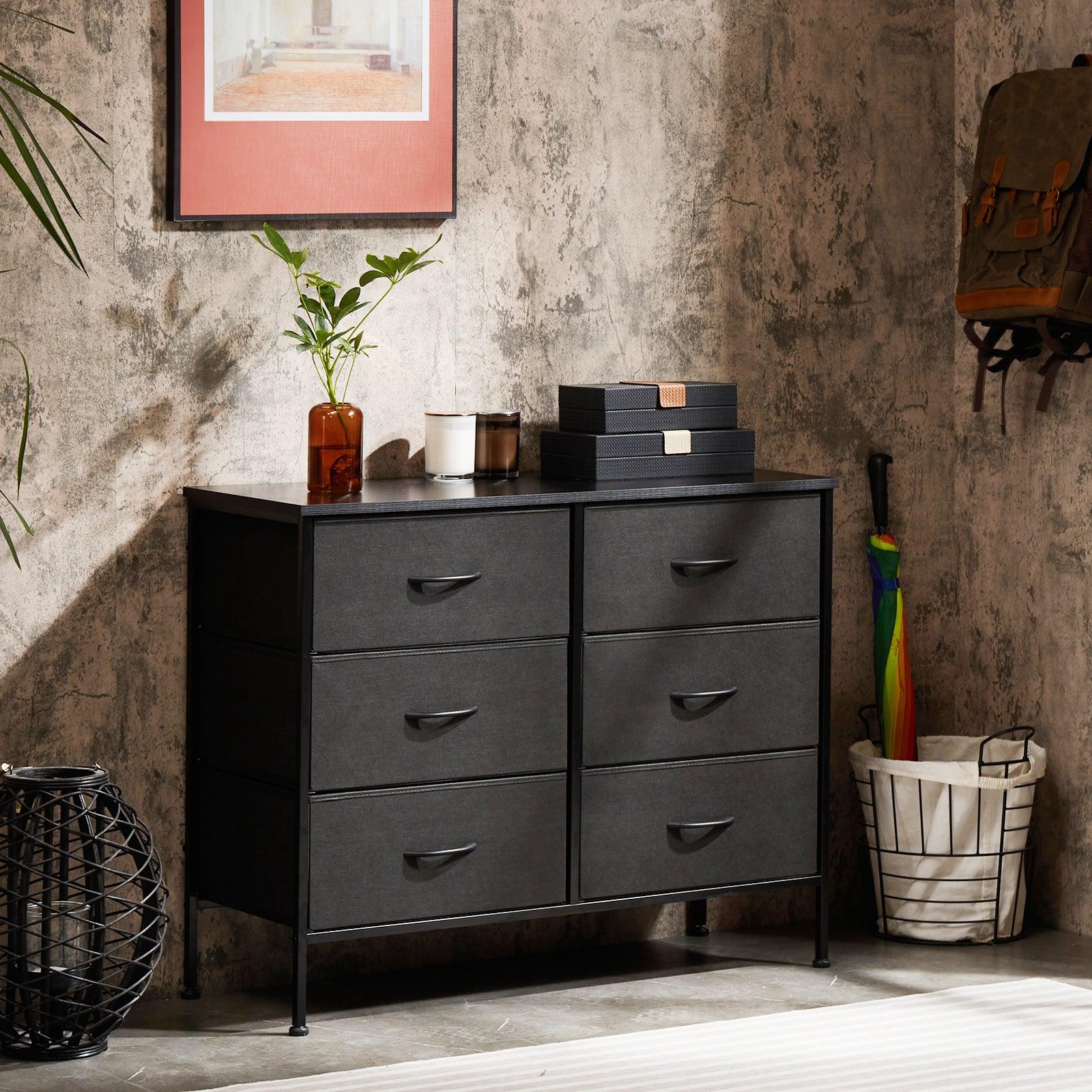 6-Drawer Wide Fabric Dresser for Bedroom with Metal Frame & Wooden Top - Sturdy TV Stand & Clothes Storage Organizer - Perfect for Master Bedroom, Guest Room & Dorm Organization