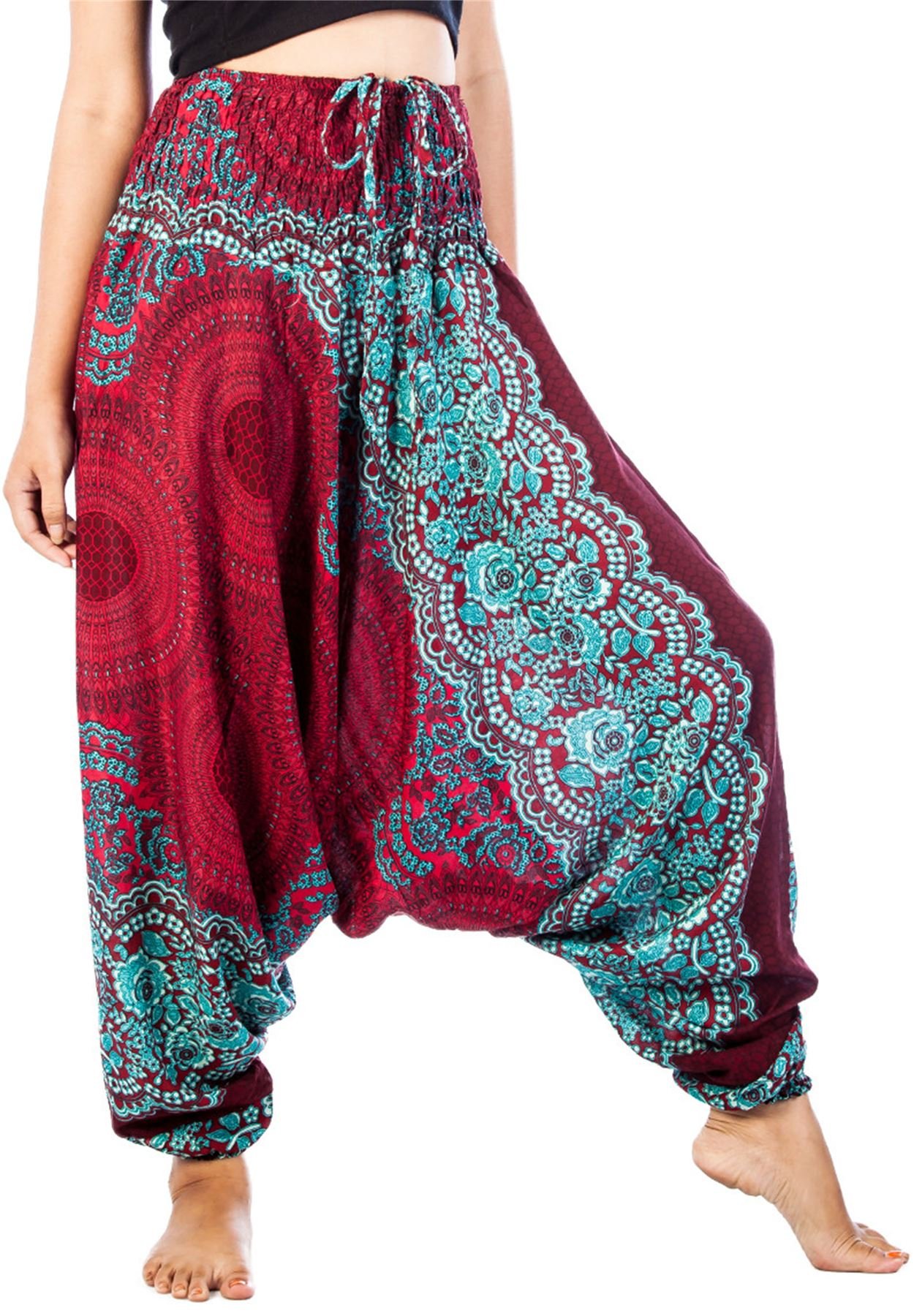 LOFBAZ Women's Harem Yoga Pants - Boho Hippie Bohemian Aladdin Style Lounge Pants for Yoga, Meditation & Casual Wear