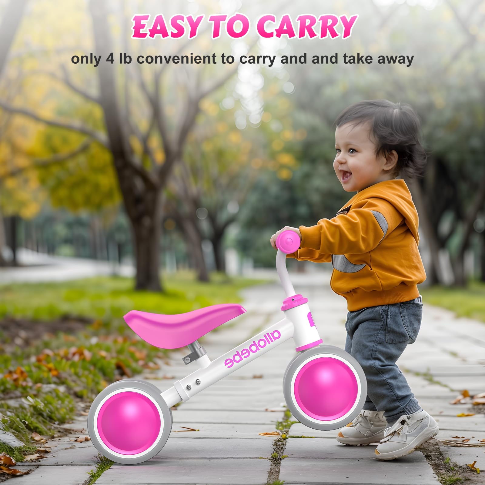 Allobebe Baby Balance Bike for Toddlers 12-36 Months - Adjustable Seat, Silent 3 Wheels, First Bike Gift for 1 Year Old Girls & Boys - Perfect for Learning to Walk, Run & Ride Indoors/Outdoors