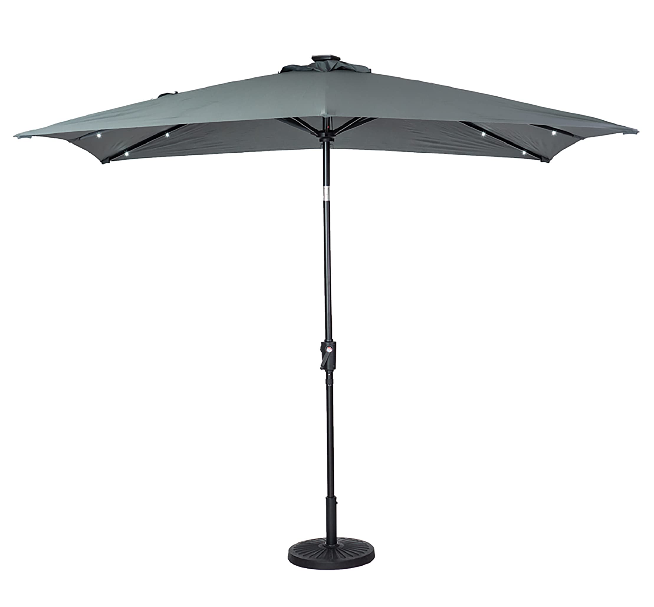 Sun-Ray 811025GROLE 9'x7' Rectangular Solar Patio Umbrella with 30 LED Lights, Crank & Tilt Mechanism, Durable Aluminum Frame & Olefin Fabric in Grey - Perfect for Outdoor Dining, Poolside Lounging, and Backyard Relaxation