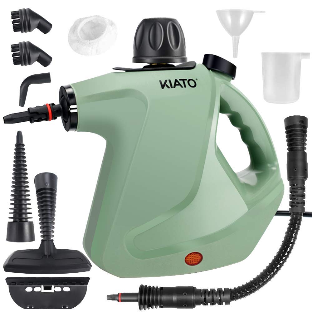 Kiato 10-in-1 Handheld Steam Cleaner - Portable Steamer for Home, Car, Sofa & Office Cleaning | Multi-Surface Sanitizer for Upholstery, Floors & More | Eco-Friendly Green Steam Cleaner (Great for Pet Hair Removal, Stain Removal & Deep Cleaning)