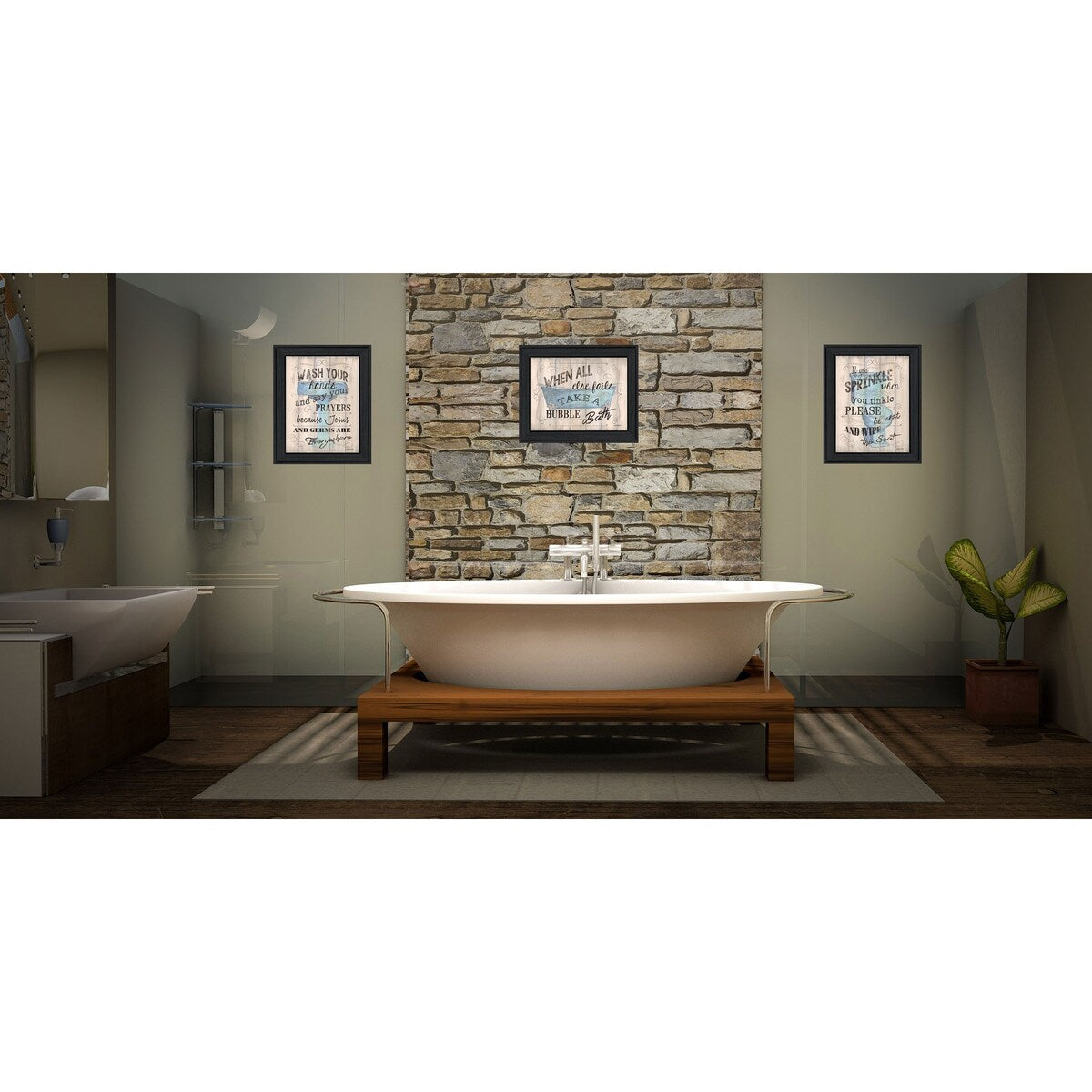 Debbie DeWitt Bathroom Humor 3-Piece Black Framed Wall Art Set - Perfect for Bathroom Decor, Powder Room, or Funny Home Office Wall Art