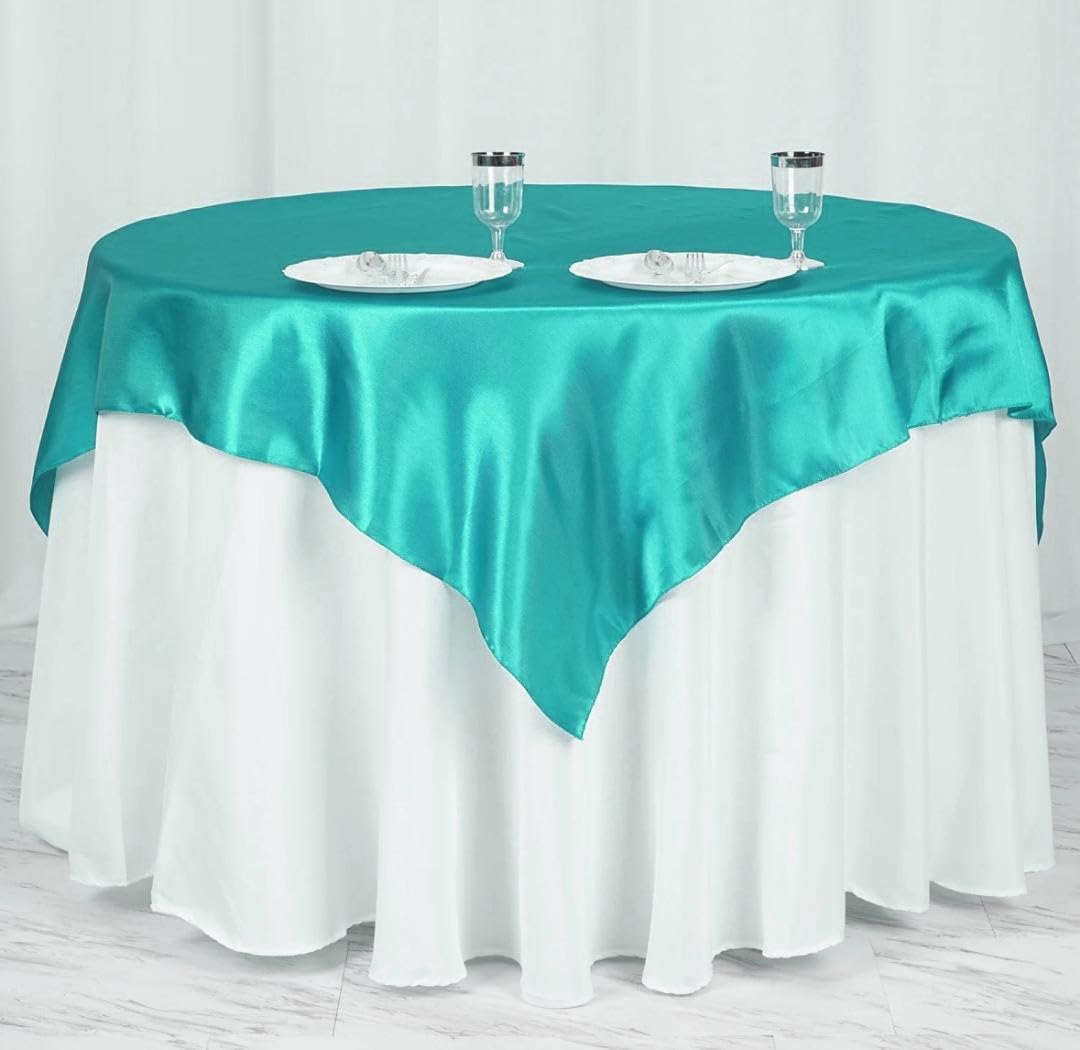 Deep Aqua Satin Tablecloth 72x72 Inches - Elegant Table Overlay for Weddings, Parties & Formal Dining - Water-Resistant & Wrinkle-Free Linen Table Cover
