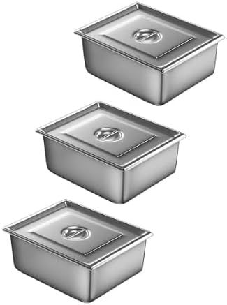 GARVEE 3-Pack Stainless Steel Food Pan with Lid - 6