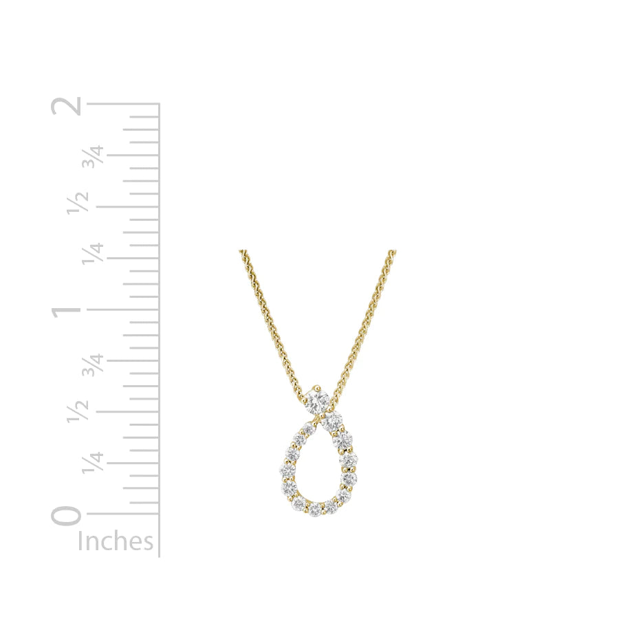 14K Yellow Gold Open Teardrop Diamond Pendant Necklace 16