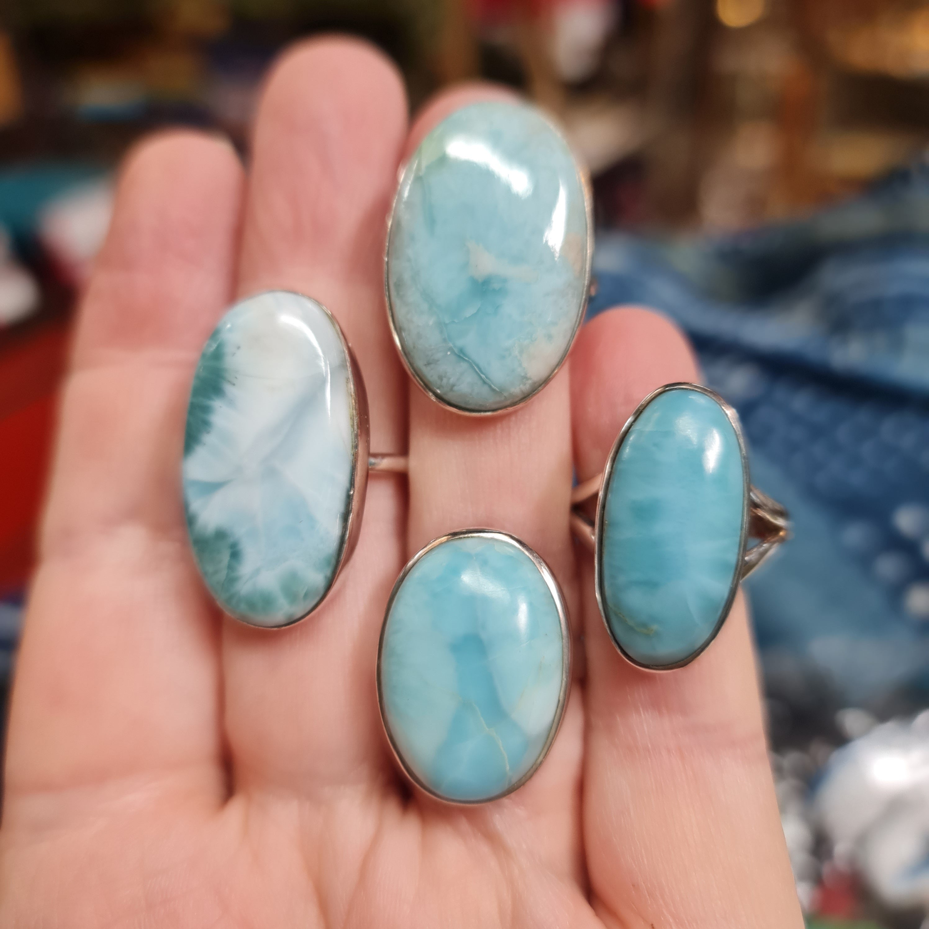 Larimar Sterling Silver Rings for Women - Size 7 & 9 - Handmade Dominican Blue Stone Jewelry - Perfect for Beach Vacation, Gift Giving & Everyday Wear