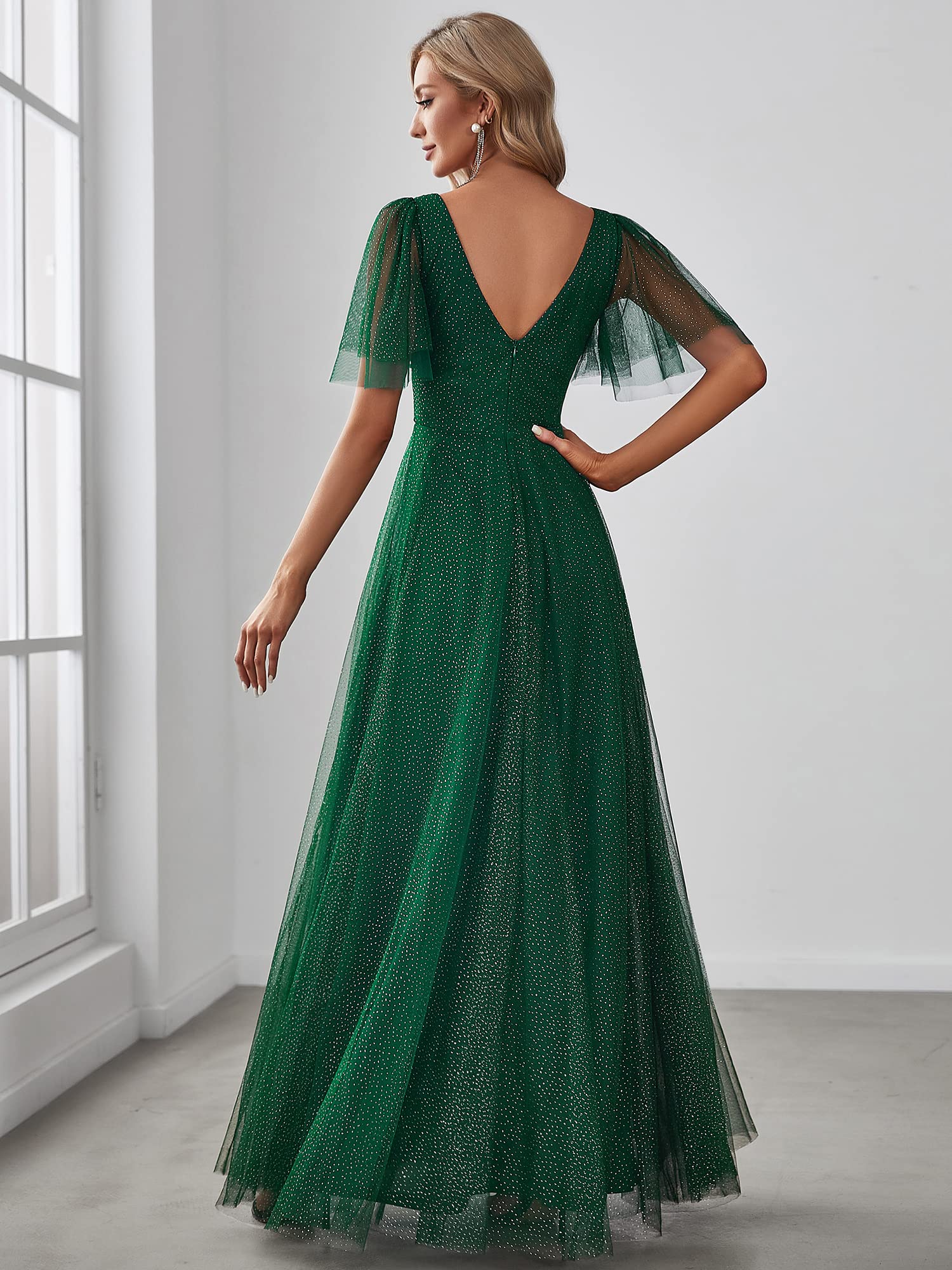 Ever-Pretty Women's Illusion Short Sleeve Tulle Bridesmaid Dress for Wedding 0278 | Elegant Summer Formal Gown for Bridal Party, Prom & Special Occasions