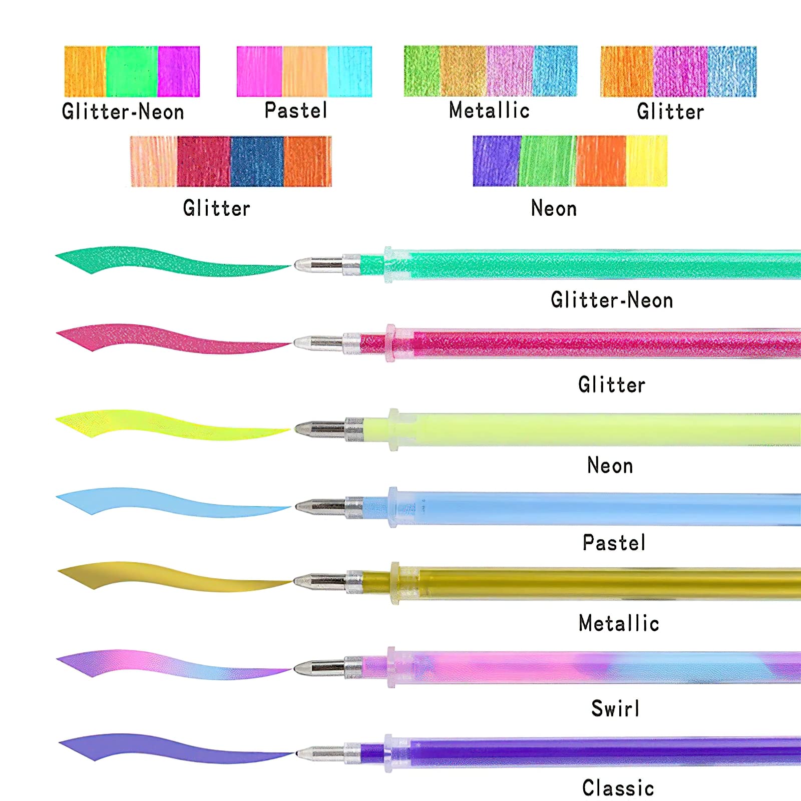 YYMIYU Glitter Gel Pens Refills - 120 Neon Glitter Gel Refills for Adult Coloring Books, Journaling, Crafting, Doodling & Drawing | Perfect for DIY Art Projects, Scrapbooking & Hand Lettering