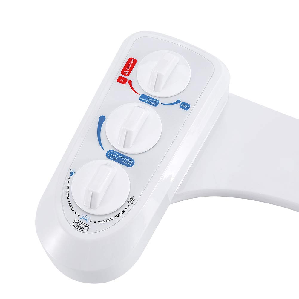 Non-Electric Bidet Toilet Seat Attachment with Dual Nozzle - Adjustable Hot & Cold Water Spray, Pressure Control - Perfect for Bathroom Hygiene & Comfort (White)