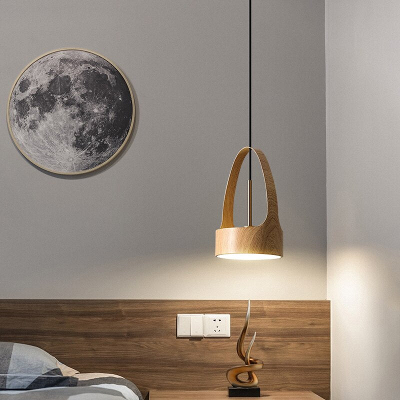 Wooden Hanging Pendant Lamp - Modern Scandinavian Style Bedside Lighting for Bedroom, Nursery, or Living Room Decoration