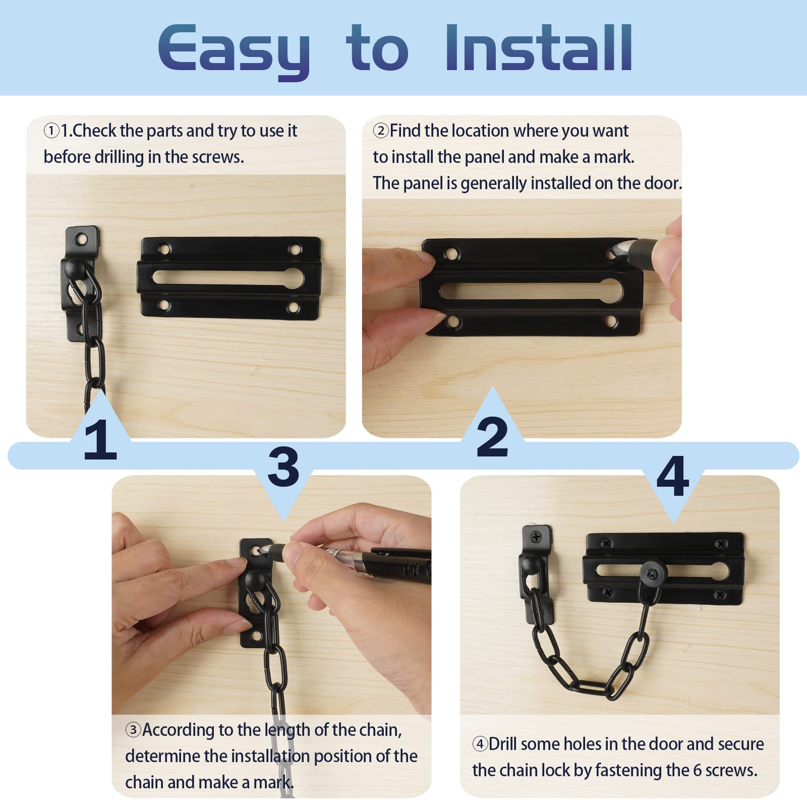 2 Pack Heavy Duty Door Chain Lock with 12 Screws - Premium Security Latch for Apartment & Home Safety, Child Proof Front Door Guard for Enhanced Privacy Protection - Perfect for Apartments, Houses, and Rental Properties