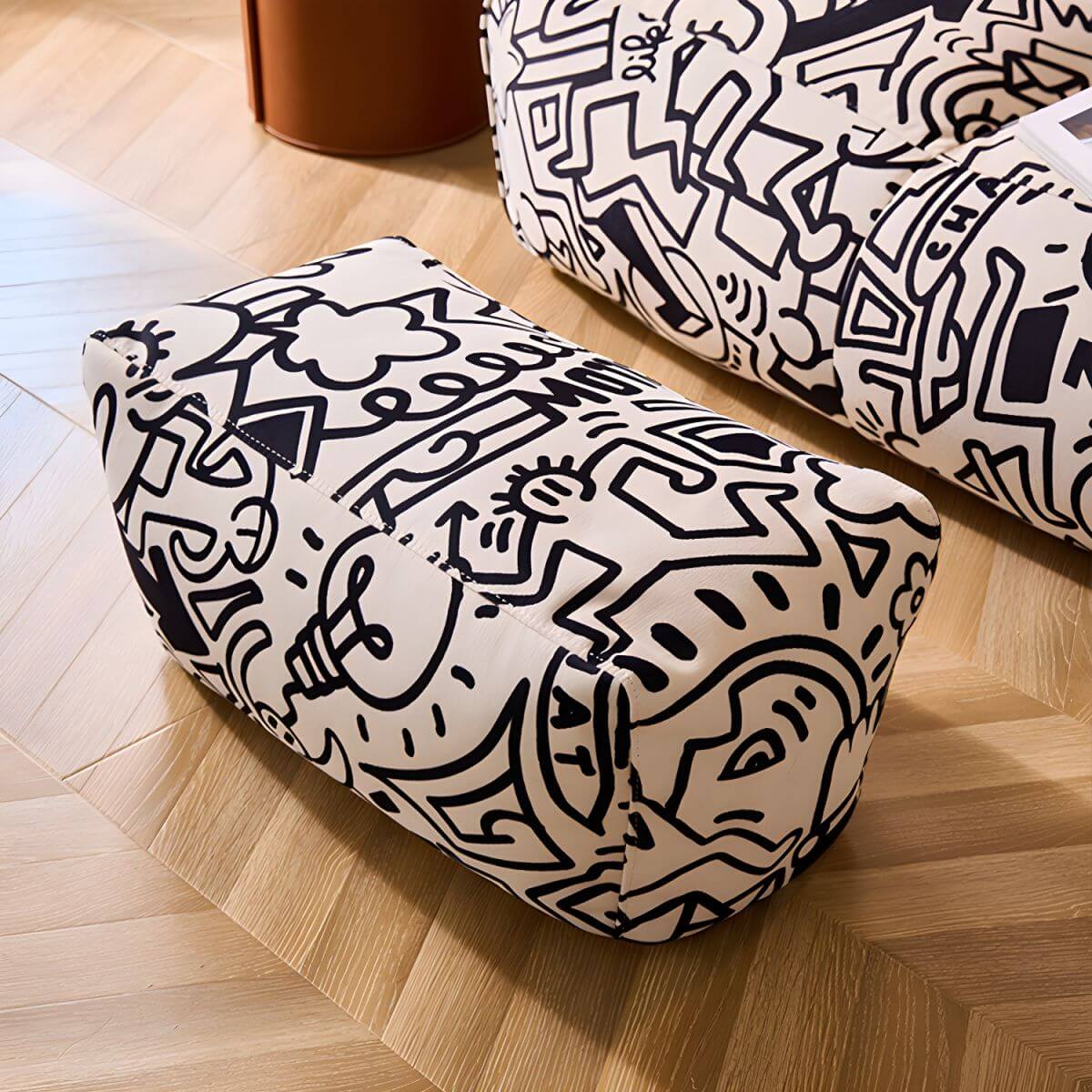 Large Flannel Cartoon Themed Bean Bag Chair with Removable Machine Washable Cover & Zipper Closure - White | Perfect for Kids' Rooms, Game Rooms & Cozy Reading Nooks