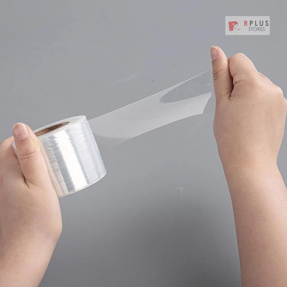 RPLUS STORES Compostable Packing Wrap Roll - 3 inch x 200 Meters (7.62 cm x 656 ft) Transparent Stretchable Tape for Shipping, Grafting, Plant Support & Nursery Use | Eco-Friendly Multipurpose Wrapping Solution for Home, Garden & Office