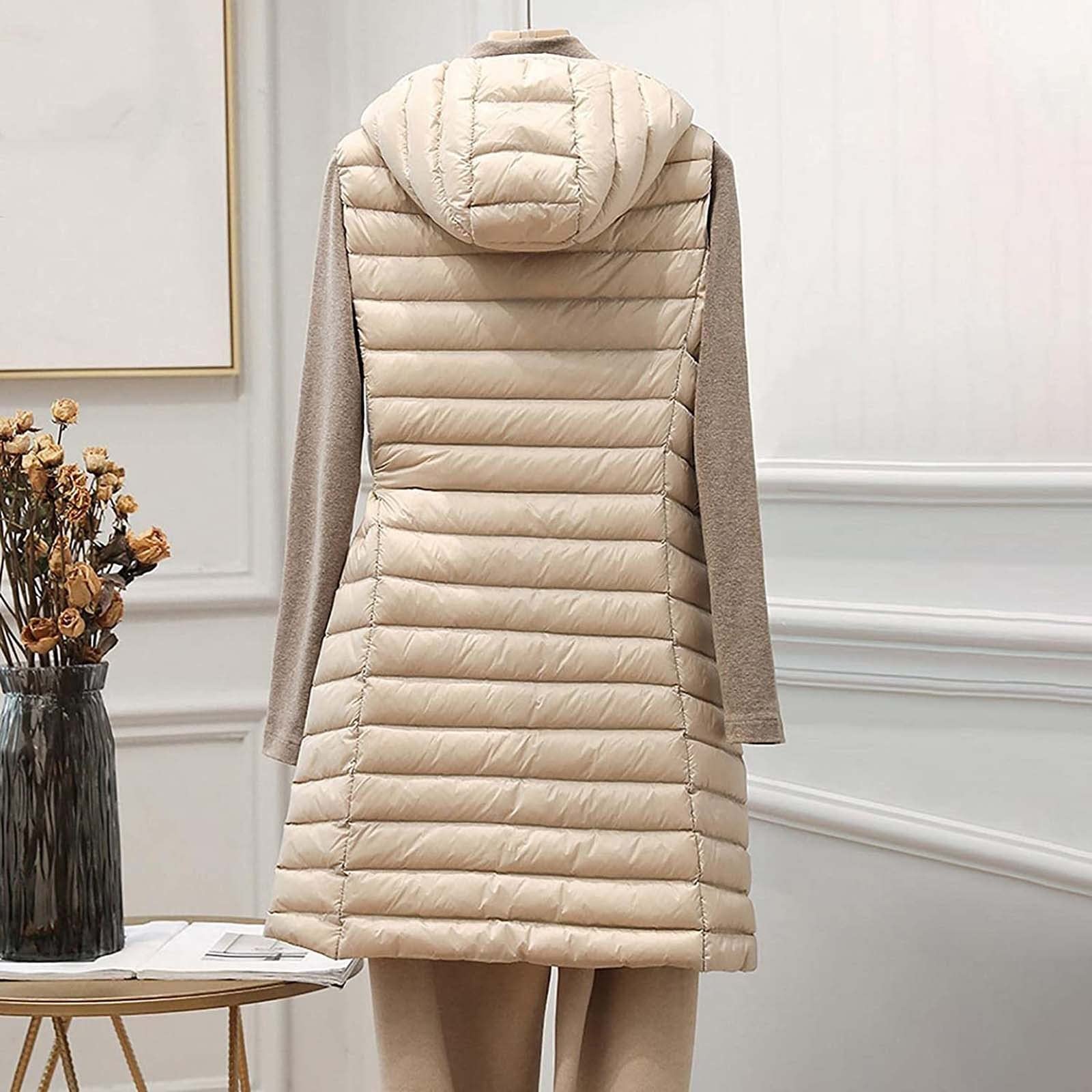 Women's Long Quilted Down Vest with Hood - Warm Winter Coat for Outdoor Activities, Hiking, and Casual Wear