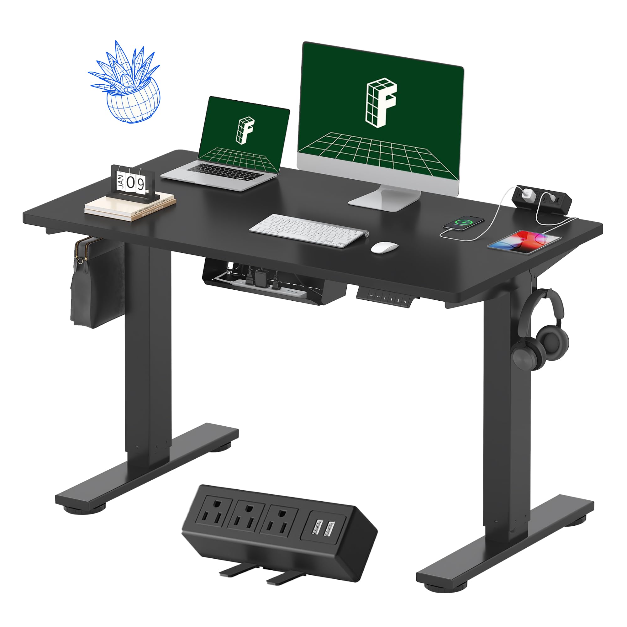 FLEXISPOT Electric Standing Desk 48 x 24 Inches - Height Adjustable Sit Stand Desk with Memory Controller for Home Office, Black - Perfect for Remote Work, Gaming & Study Setup