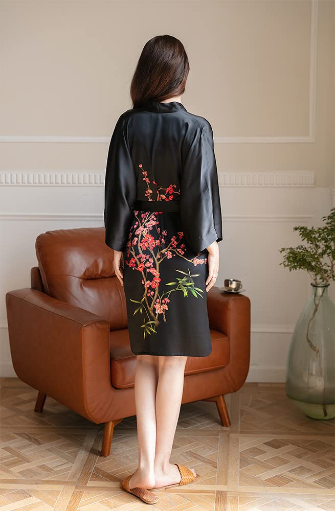 Women's 100% Silk Kimono Robe - Short Sleeve Bathrobe & Pajama Set for Spa, Lounge & Sleepwear | Luxury Comfort for Home Relaxation & Bridal Shower Gift