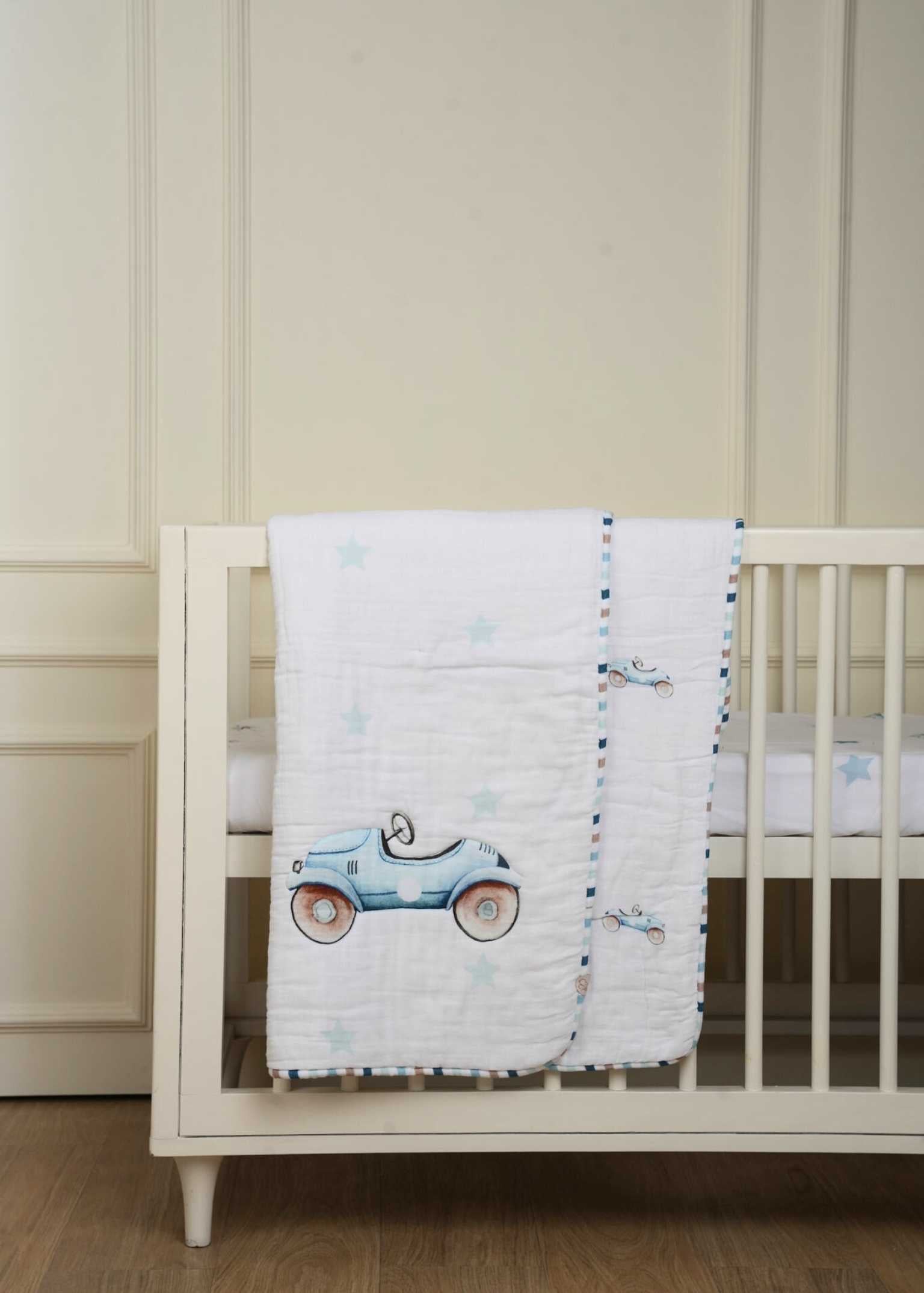 Sleep Cloud Blue Baby Blanket - Ultra Soft Roadster Blanket for Newborns & Toddlers - Perfect for Nursery, Stroller, and Bedtime Comfort