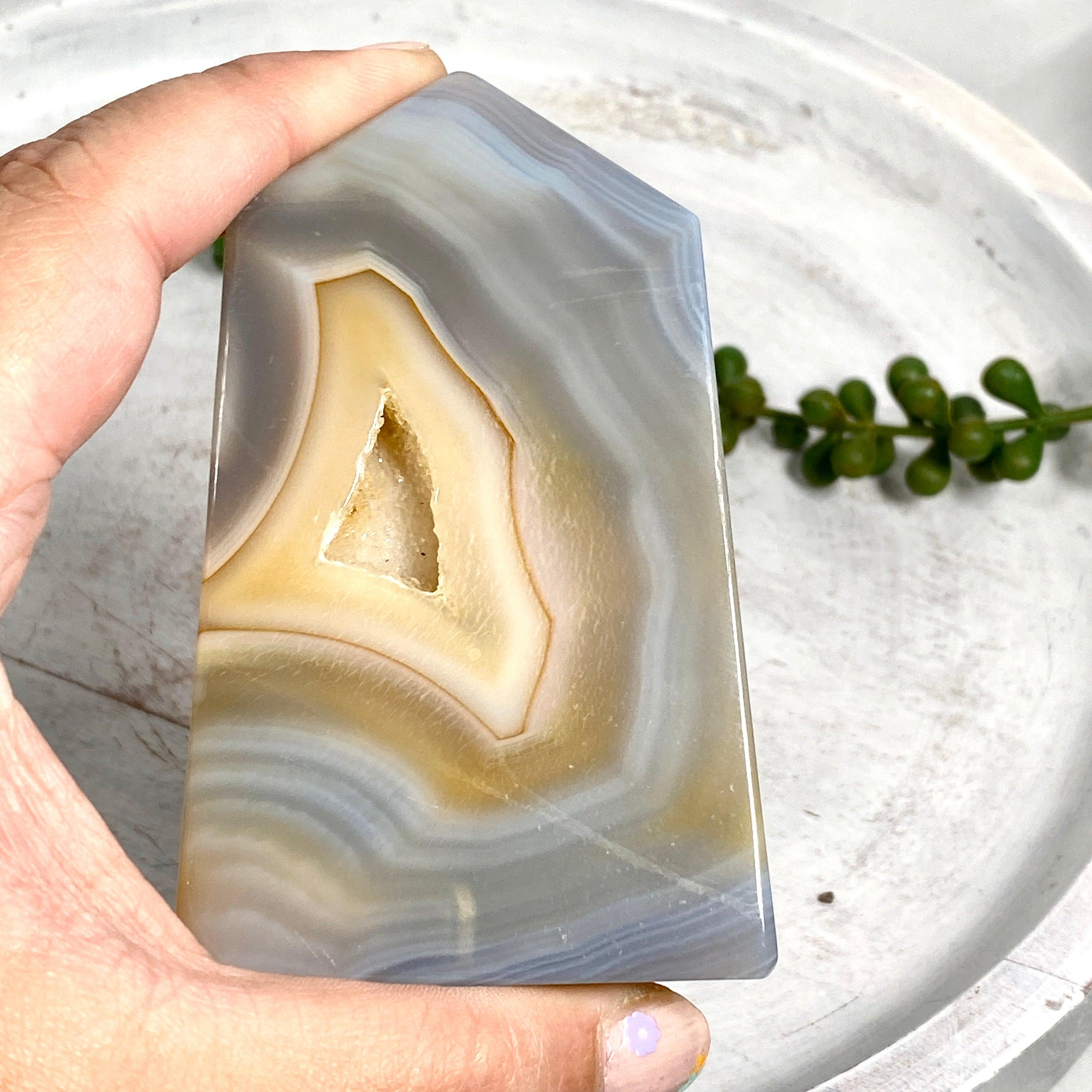 Natural Agate Slab Point ASP 04 - Premium Healing Crystal for Meditation, Home Decor & Energy Work - Perfect for Yoga Spaces, Office Desks & Gift Giving
