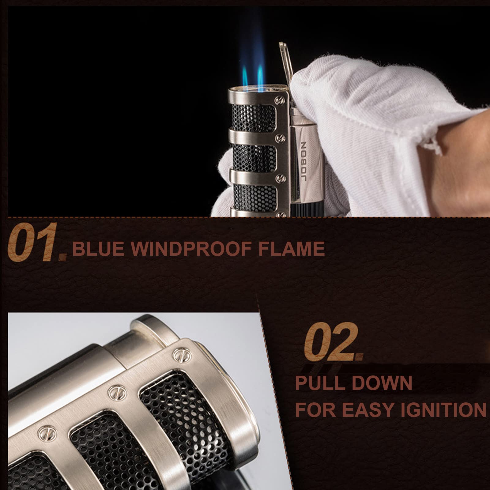 Triple Jet Blue Flame Torch Lighter - Windproof Refillable Butane Lighter for Cigar Smoking & Outdoor Use