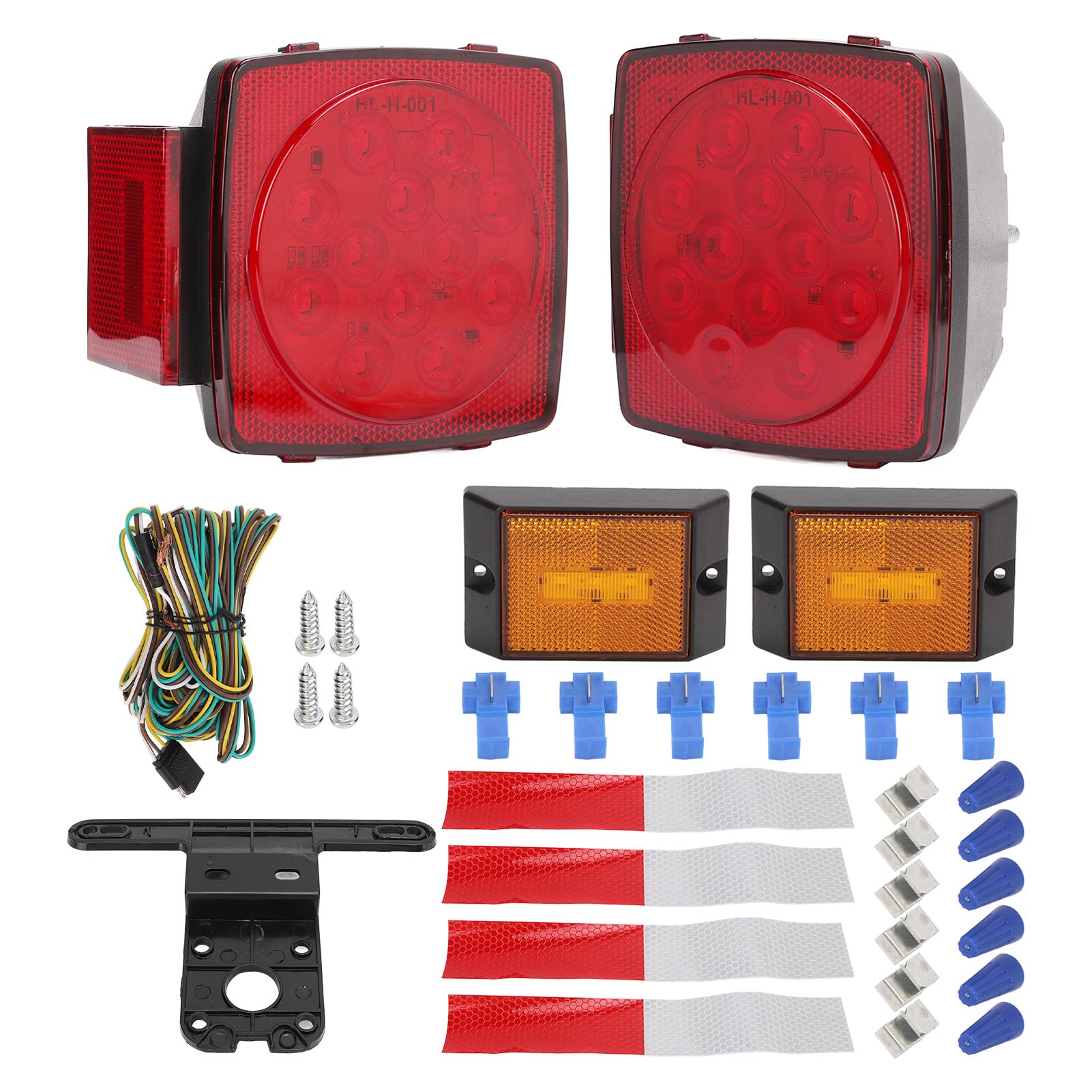 Yosoo 12V LED Trailer Light Kit - Waterproof Square Tail Lights for Trucks, Boats, Buses (80