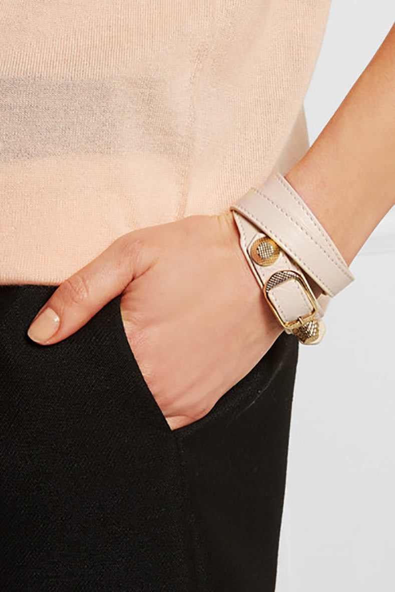 Balenciaga Light Ice Blue Giant Stud Triple Wrap Leather Bracelet for Women - Luxury Fashion Accessory for Parties, Gifts & Everyday Wear