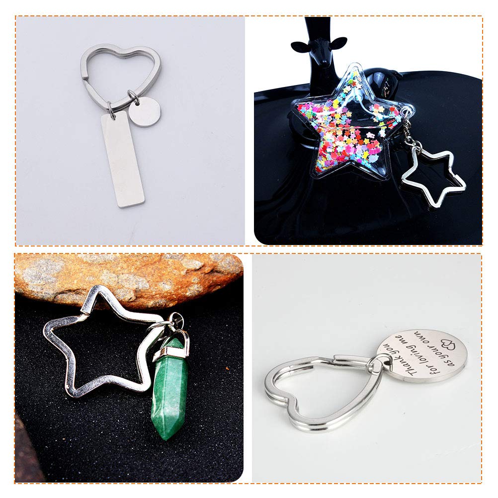 50pcs Star & Heart Shaped Metal Key Rings - DIY Keychain Bulk for Crafts, Home & Car Keys (Silver)
