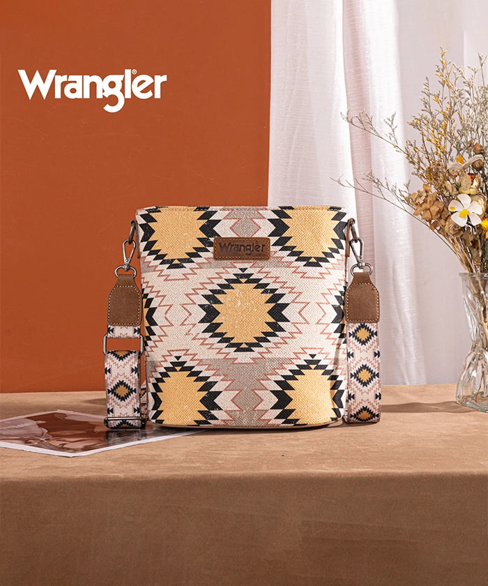 Wrangler Dual-Sided Print Canvas Shoulder Bag for Men & Women - Stylish Crossbody Purse for Travel, Work, and Everyday Use