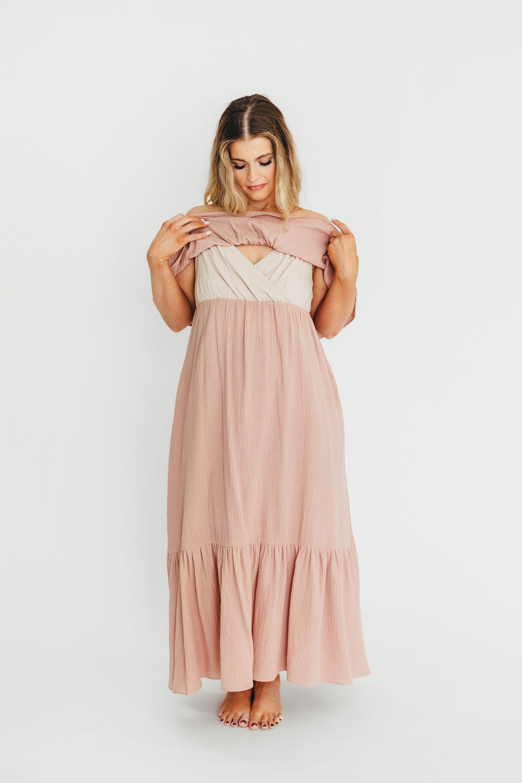 Josie 100% Cotton Maxi Dress in Rose - Bump & Nursing Friendly Maternity Dress for Pregnancy & Breastfeeding | Perfect for Casual Wear, Baby Showers & Nursing Outings