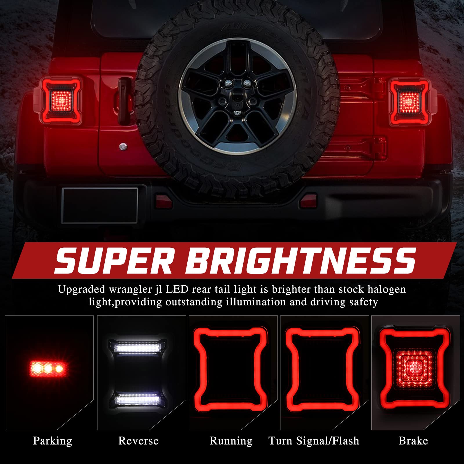 Smoked LED Tail Lights Replacement Kit for 2018-2022 Jeep Wrangler JL - Rear Brake Light, Turn Signal & Reverse Backup Assembly (Pair) - Upgrade Your Off-Road Adventure with Enhanced Visibility & Style