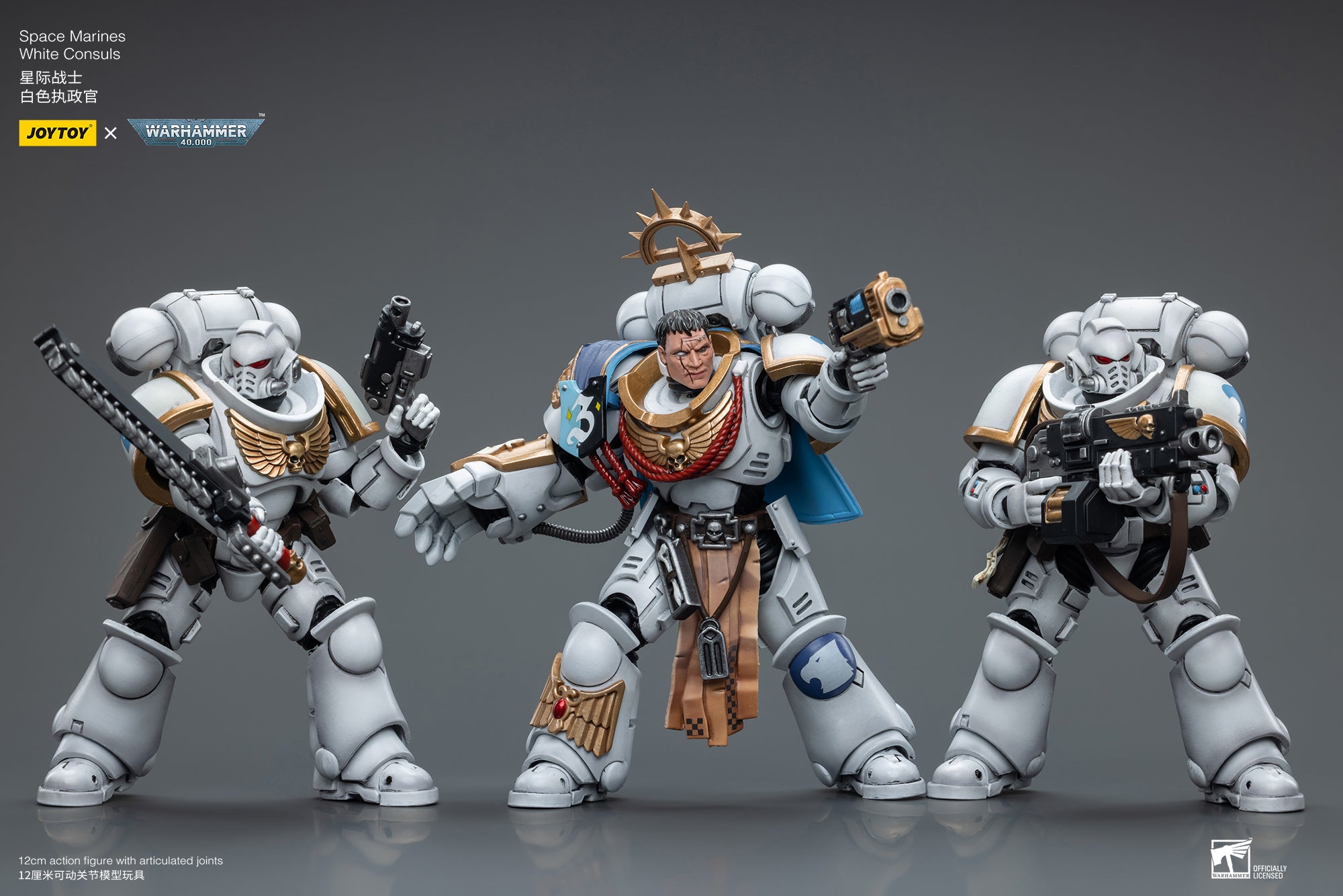 1/18 JOYTOY Warhammer 40K Space Marines White Consuls Intercessors Action Figure Set (3pcs) - Perfect for Collectors, Wargaming, and Tabletop Battles