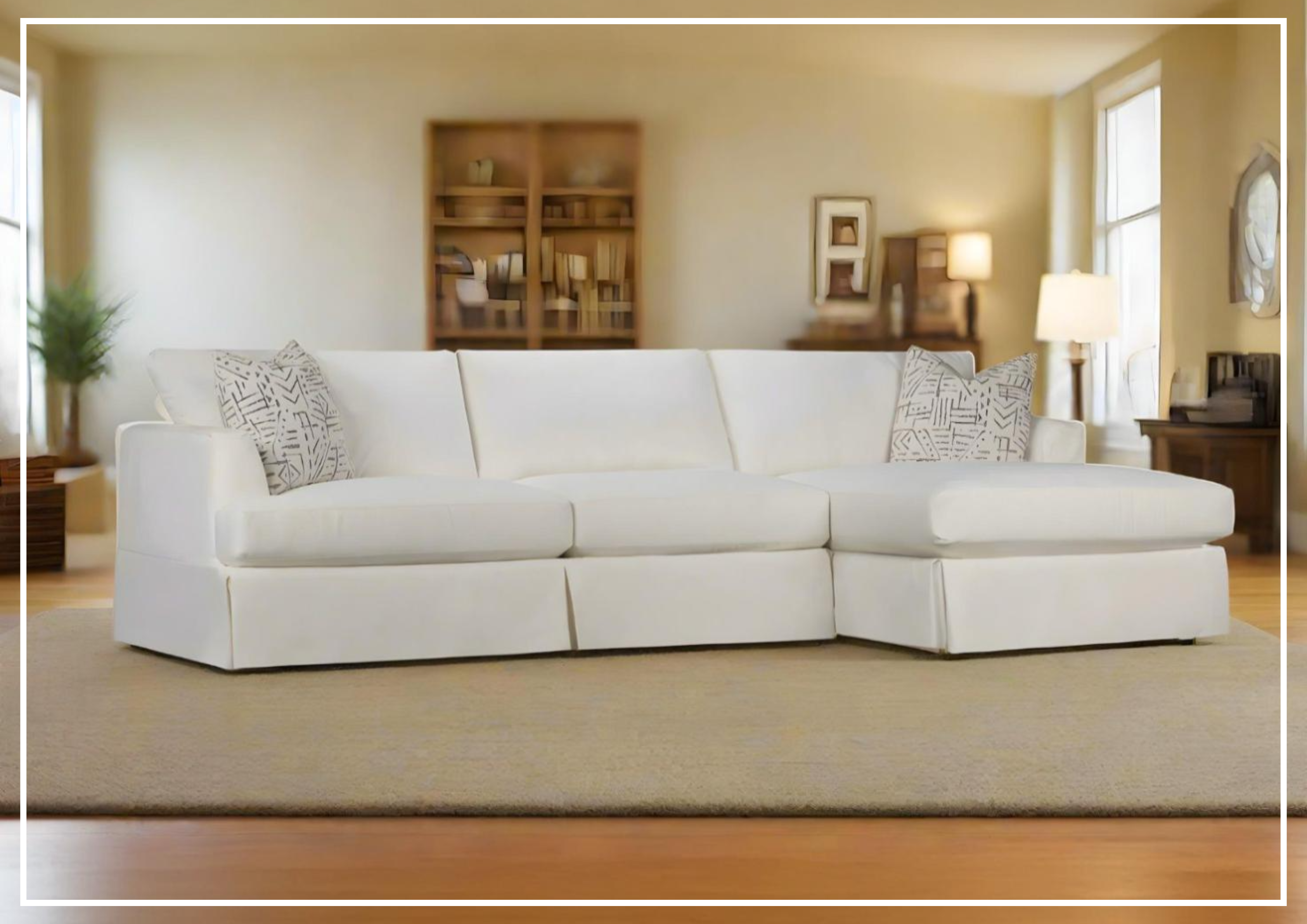 Klaussner Brixon Slipcover Fabric Sectional Sofa with Track Arms - Modern Living Room Furniture for Small Spaces, Comfortable Couch for Family Gatherings and Movie Nights