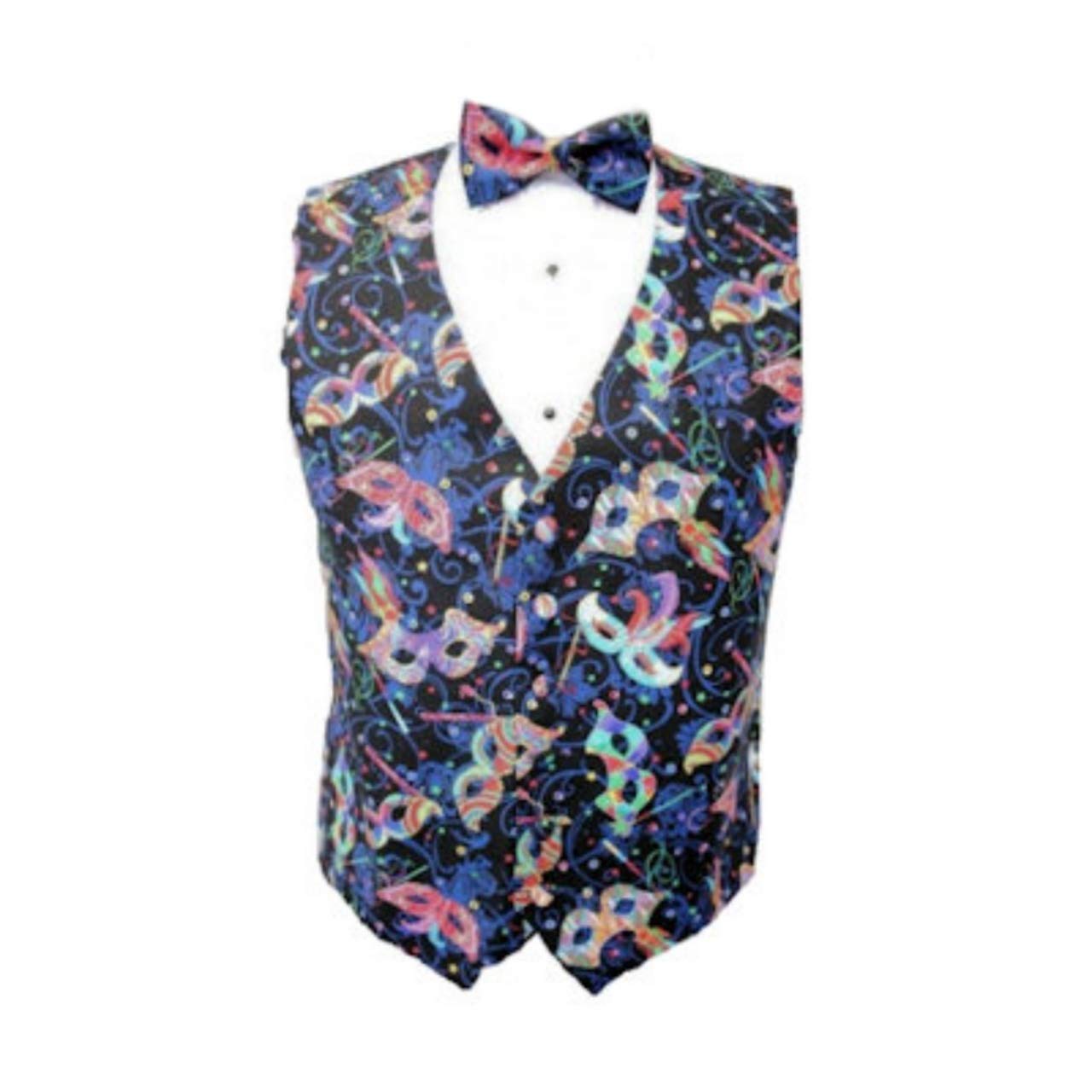 Elegant Mardi Gras Feather Masks with Tuxedo Vest & Bow Tie Set - Perfect for Costume Parties, Carnival Celebrations & Themed Events
