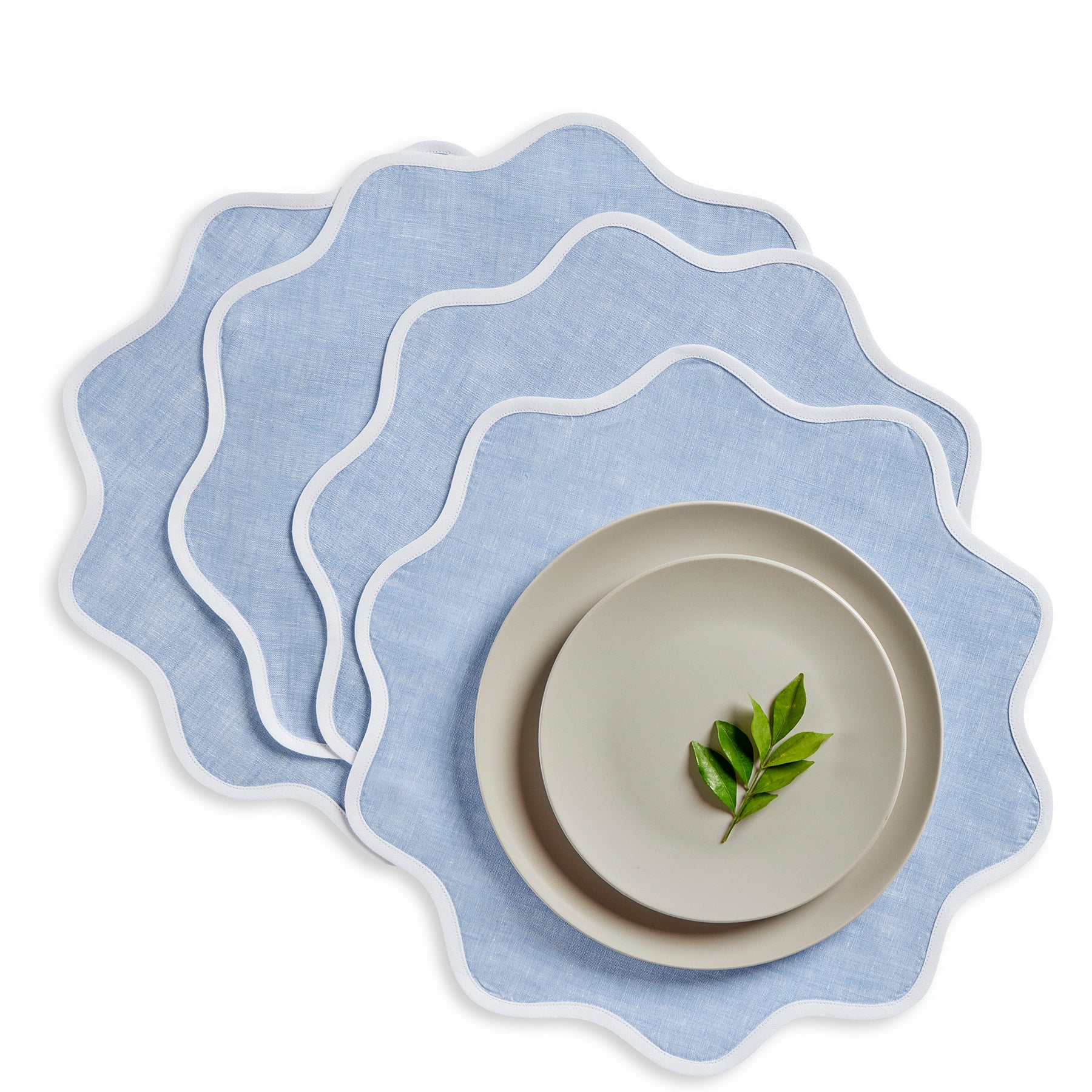 Giselle Scallop Edge Placemats Set of 4 - Elegant Round Table Mats for Dining, Kitchen, Party & Home Decor