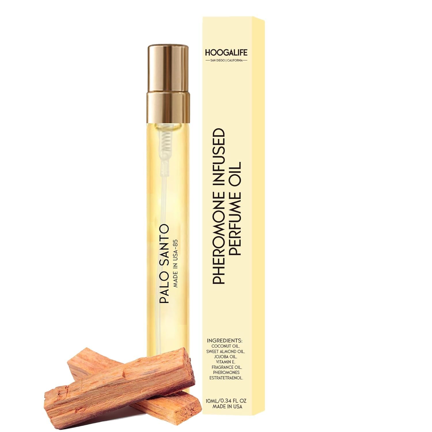 HoogaLife Pheromone Cologne for Men & Women - Attract with Enhanced Pheromones, Palo Santo Scented Perfume Oil Spray (0.34 fl oz Travel Size) - Made in USA - Perfect for Dating, Nightlife & Confidence Boosting
