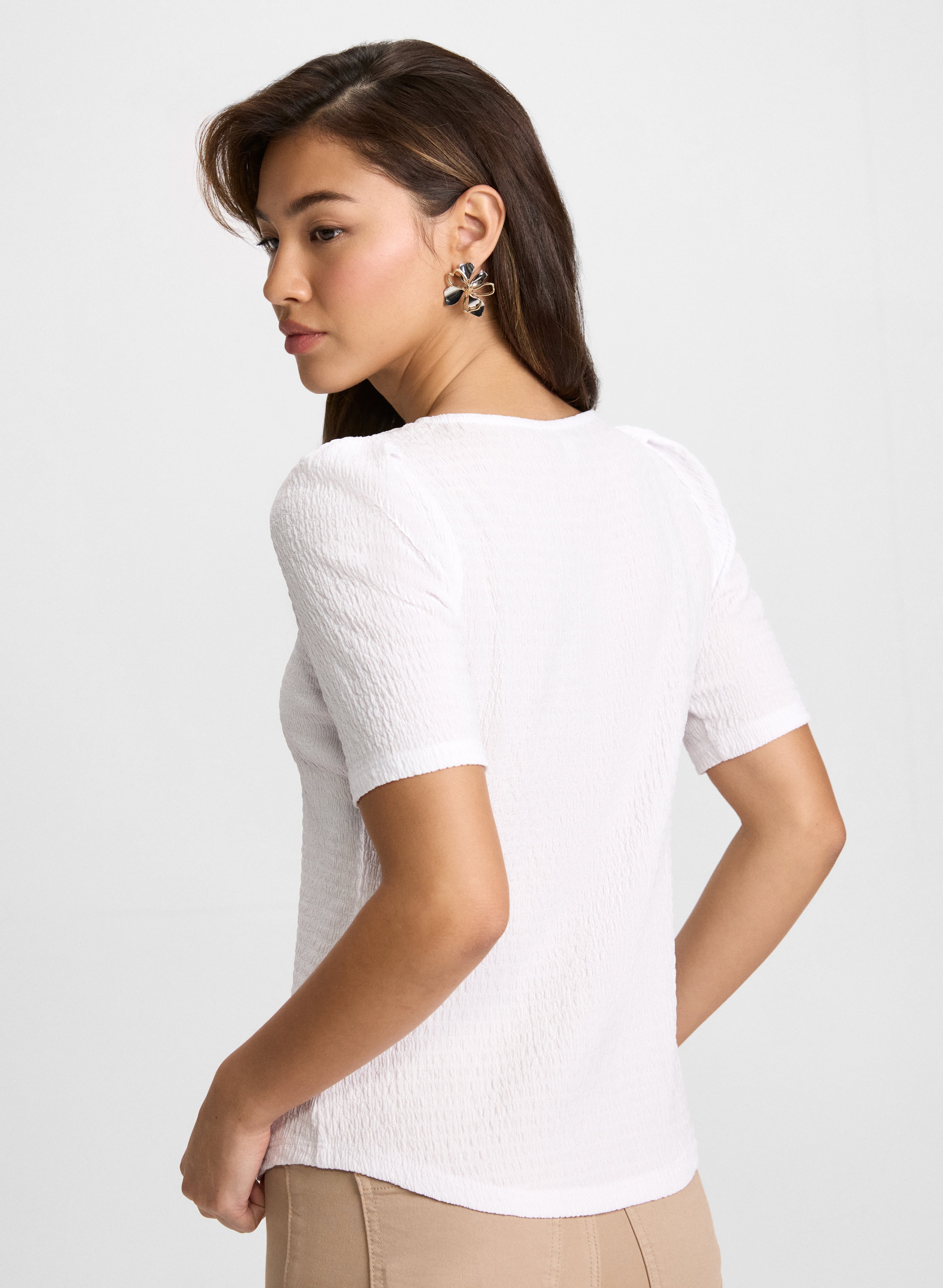 Textured Knit Elbow Sleeve Top for Women - Fashionable Casual Blouse for Work, Date Night & Everyday Wear
