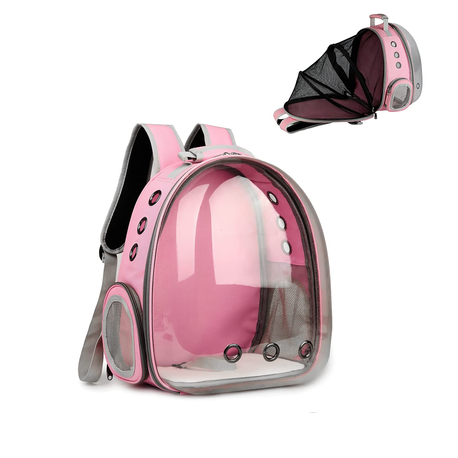 Expandable Clear Cat Backpack Carrier - Ventilated Space Capsule Pet Travel Backpack for Small Dogs & Cats | Portable Puppy Carrier for Hiking, Camping, Airplane & Outdoor Adventures (Pink)