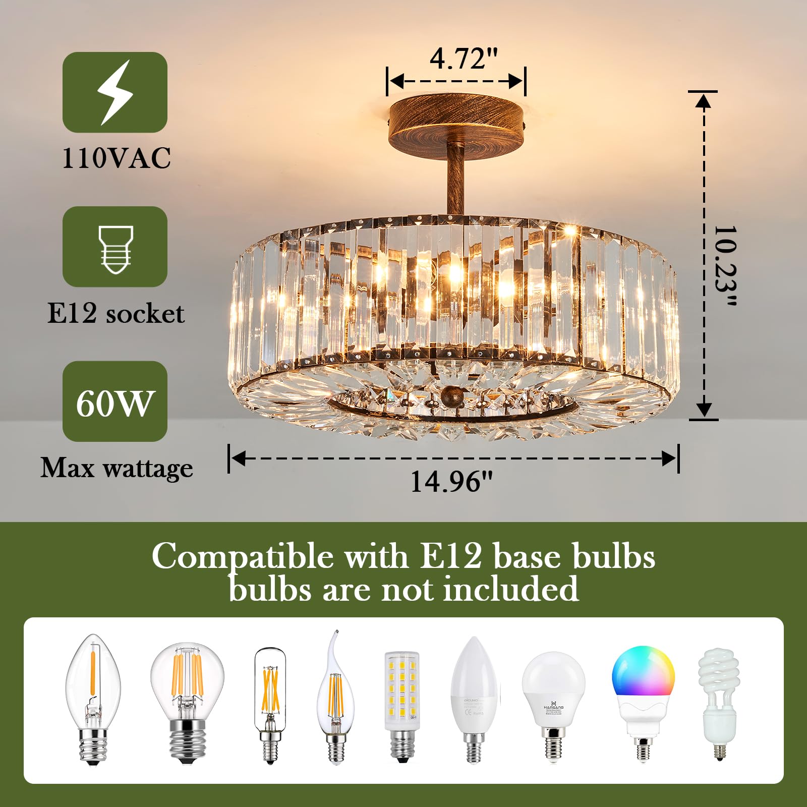 4-Light Modern Crystal Chandelier - Oil Rubbed Bronze Round Semi-Flush Mount Ceiling Light Fixture - Farmhouse Style Lighting for Dining Room, Living Room, Bedroom, Hallway, Entryway & Kitchen - Perfect for Home Decor, Wedding Venues and Restaurant Ambiance