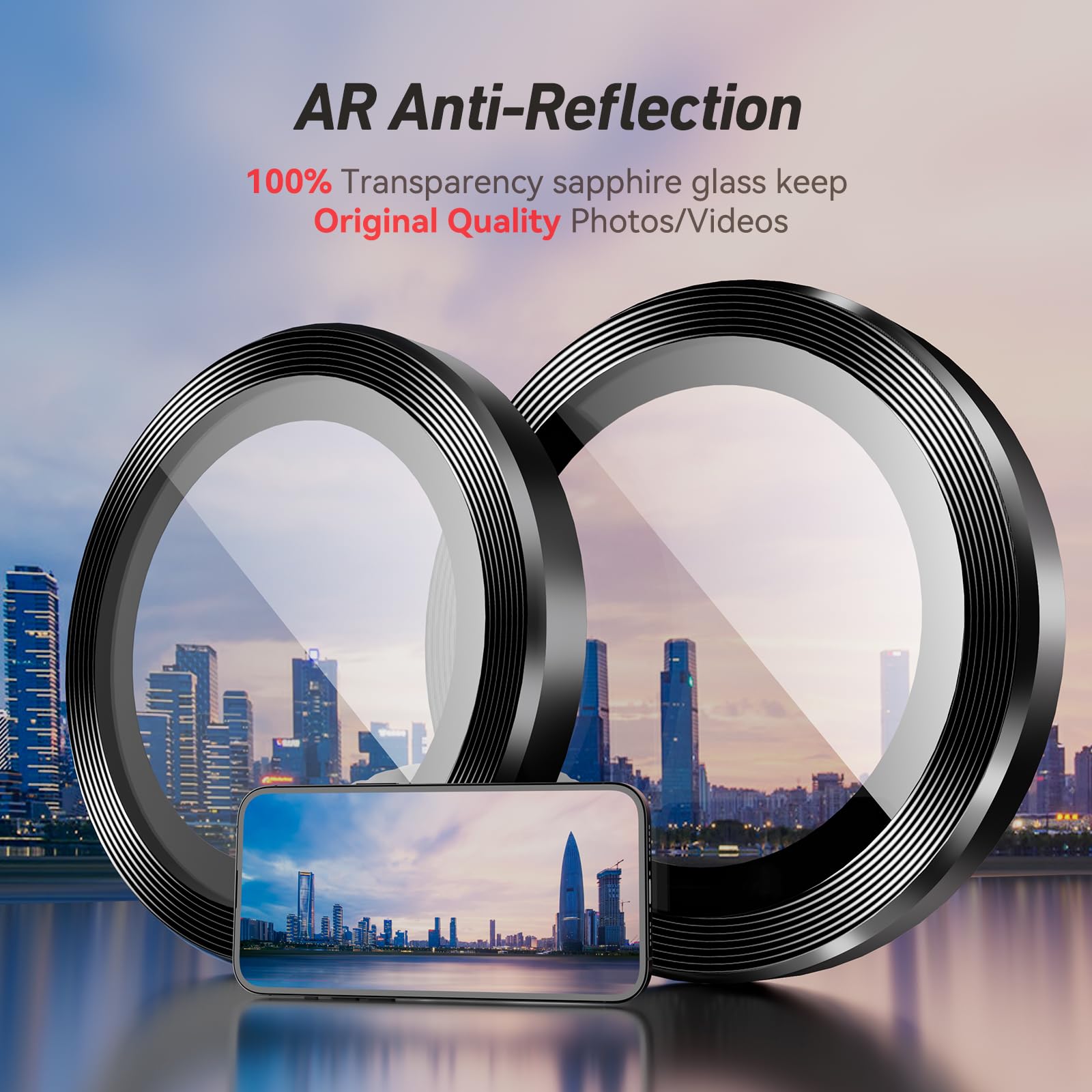 Jeluse 3X2 Pack 9H Tempered Glass Camera Lens Protector for iPhone 16 Pro Max/16 Pro/14 Pro Max/14 Pro - Metal Alignment Kit & Individual Rings | Scratch-Resistant Protection for Outdoor Photography & Travel