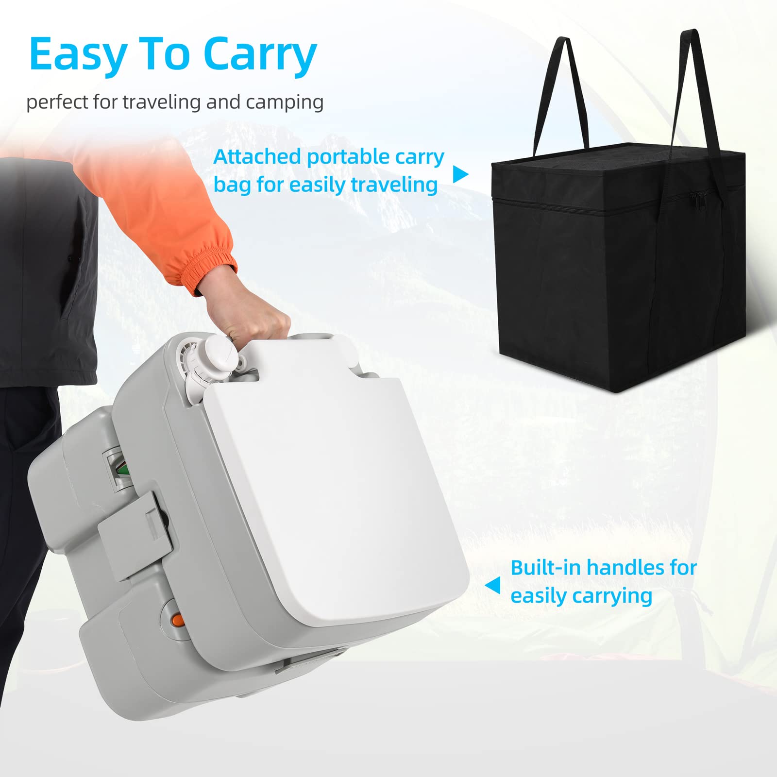 YITAHOME 5.28 Gallon Portable Toilet - Leak-Proof Camping Toilet with Carry Bag, Hand Sprayer & Level Indicator - Ideal for RV Travel, Boat Trips, Outdoor Camping & Emergency Use