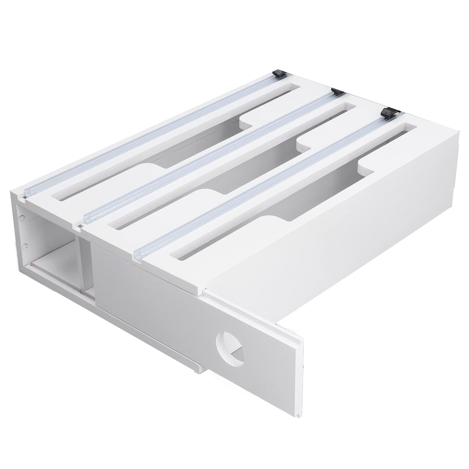 Bamboo Plastic Wrap Cutter - Durable Cling Film Cutter with Sliding Blade for Kitchen & Home Use | Perfect for Food Storage, Meal Prep & Gift Wrapping (White)