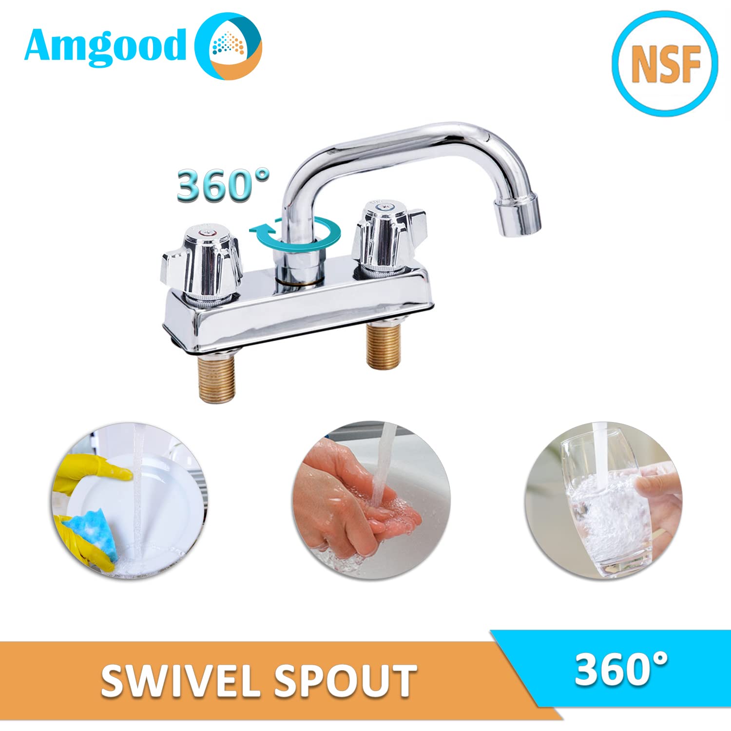AmGood Commercial Grade Deck Mount Kitchen Sink Faucet - 4