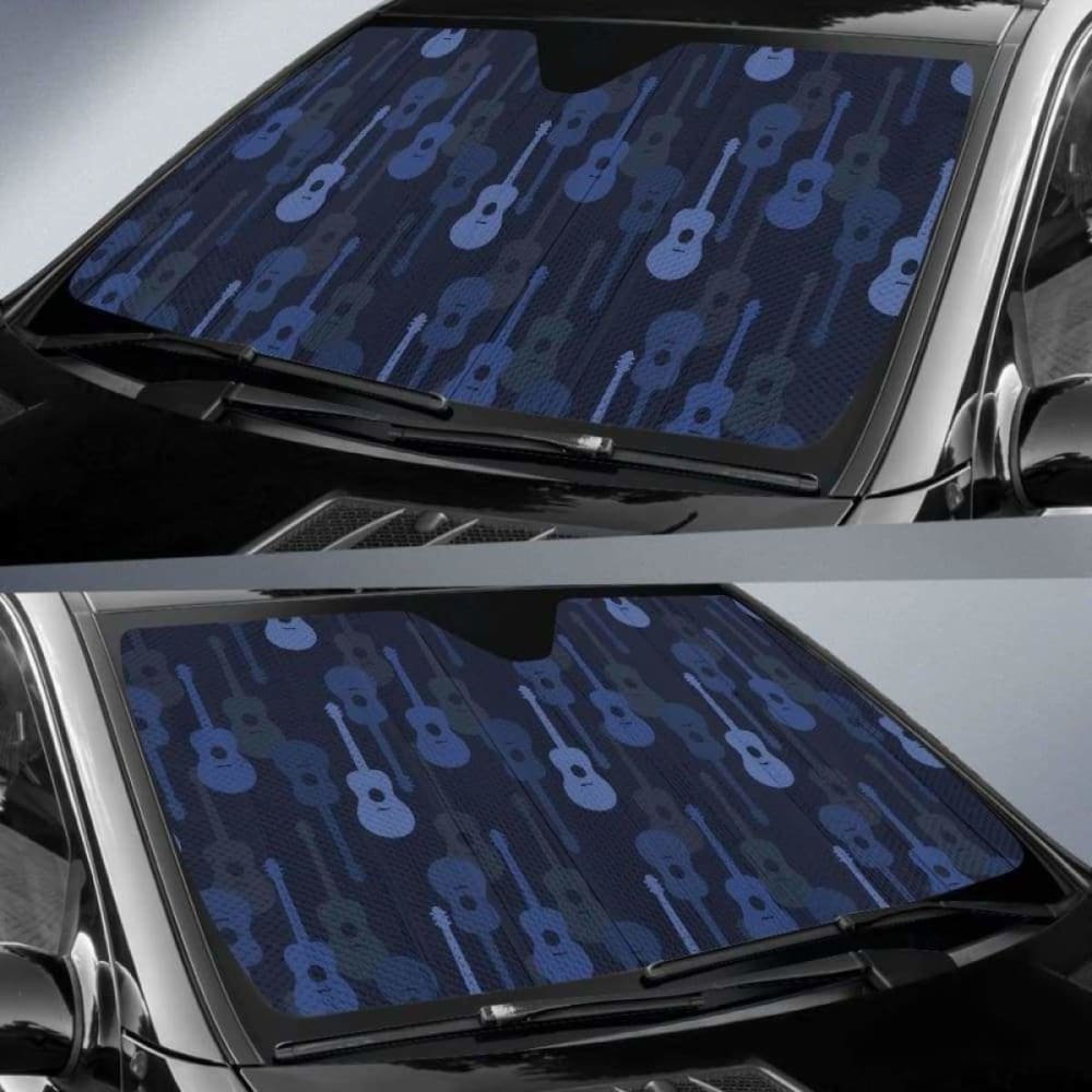 Blue Guitar Pattern Car Sun Shade - UV Protection Window Shade for Vehicles - Perfect for Road Trips & Summer Parking