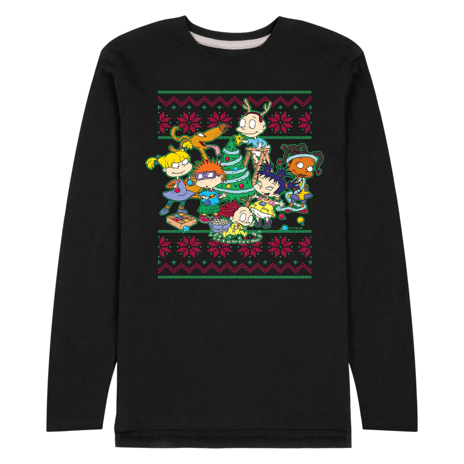HYBRID APPAREL Rugrats Men's Christmas Holiday Graphic Long Sleeve T-Shirt - Festive Cartoon Character Tee for Holiday Parties & Family Gatherings