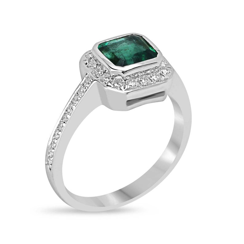 1.45tcw Intense Green Emerald & Diamond Halo Engagement Ring in 18K Gold - Perfect for Proposals, Weddings & Anniversary Gifts