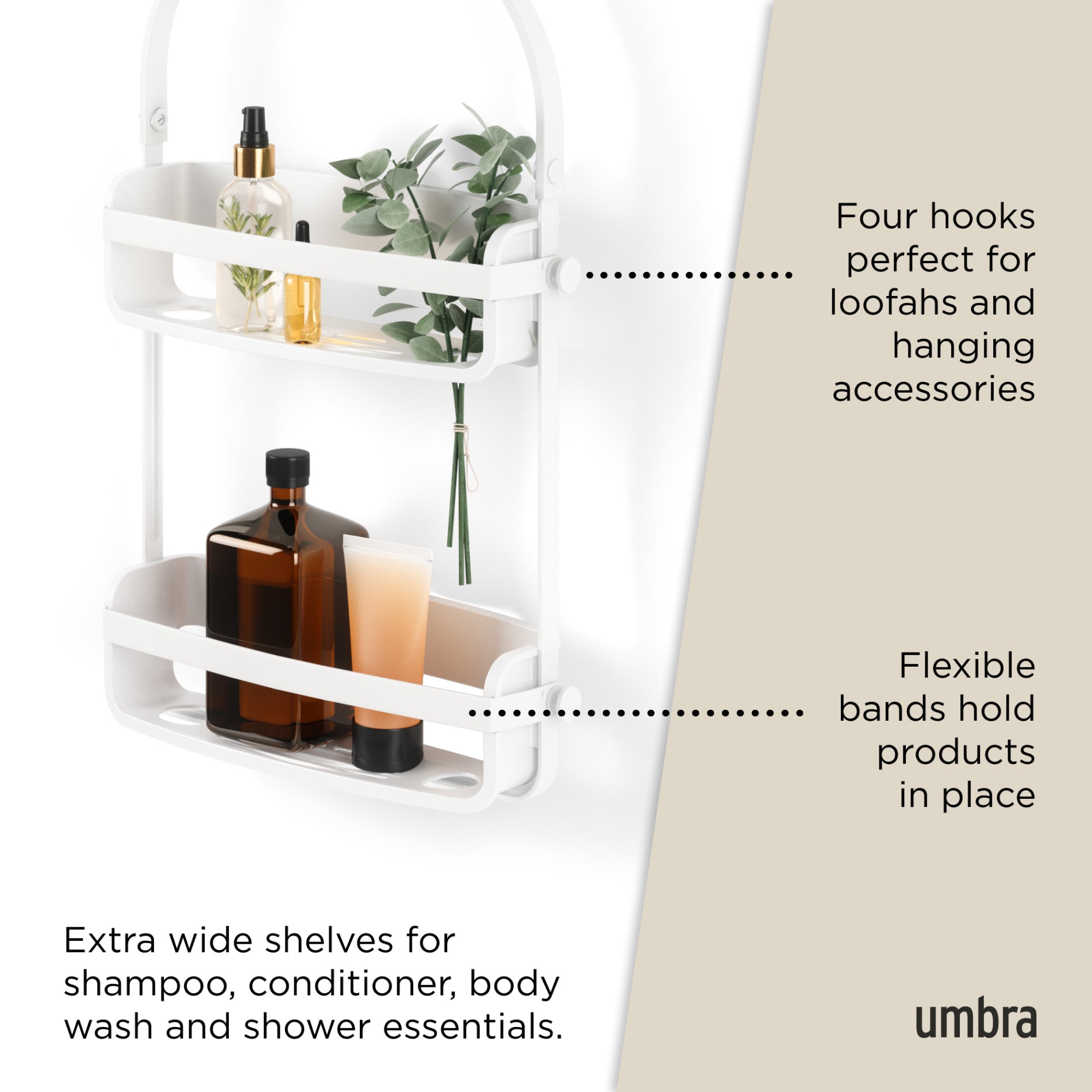 Flexible Shower Caddy Organizer - Rustproof Bathroom Storage Shelf with Hooks for Shampoo, Soap & Accessories - Perfect for Small Spaces & Dorm Showers