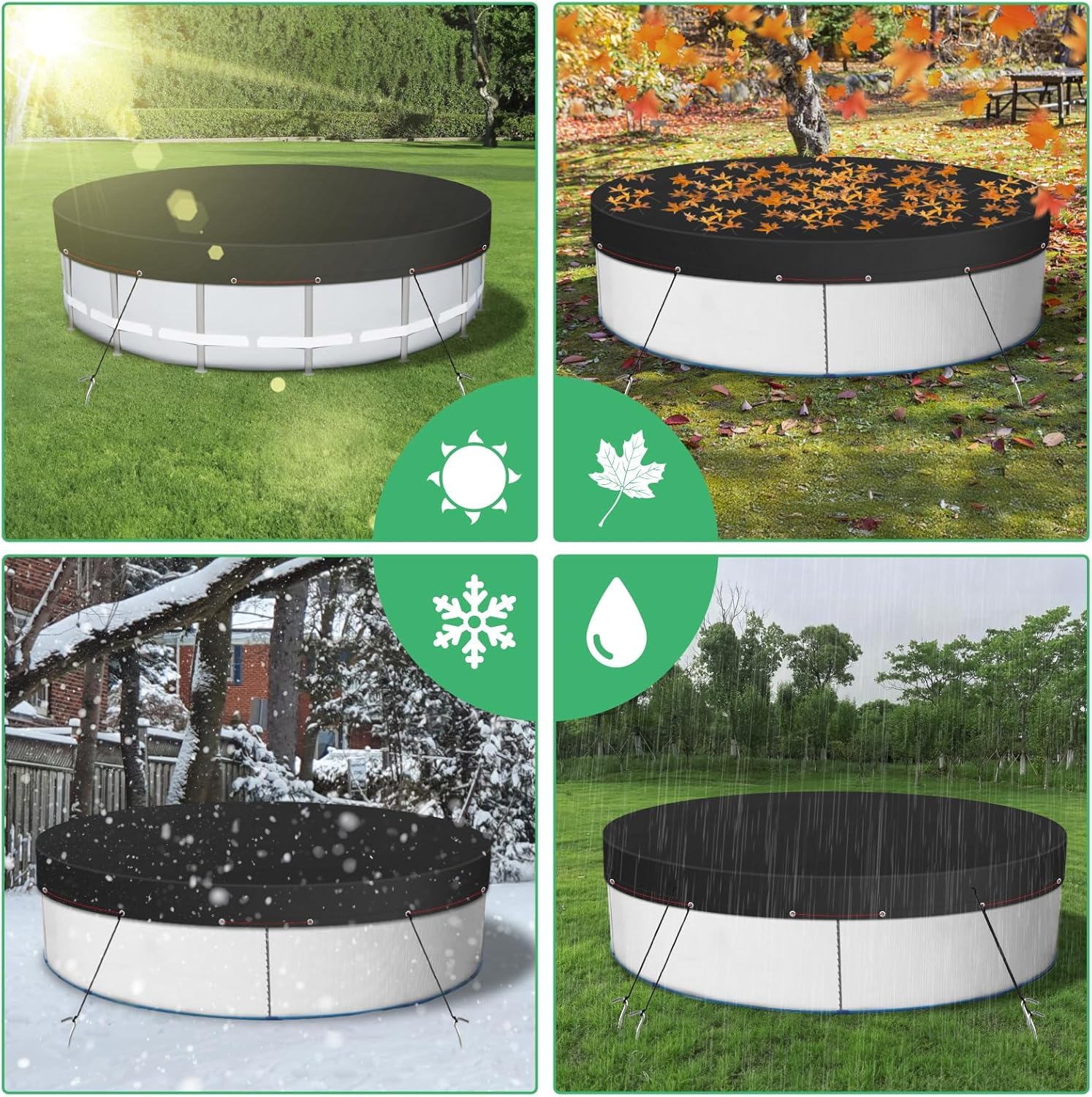 28FT Solar Pool Cover for Above Ground Pools - Round Hot Tub & Stock Tank Cover - Waterproof & UV Resistant with Ground Nails, Winch & Cable - Perfect for Winter Protection & Energy Savings